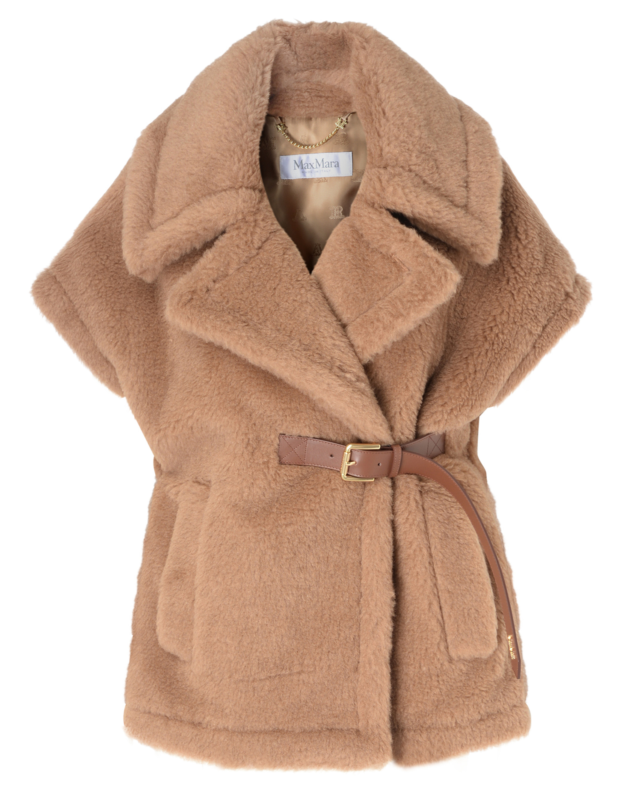 Max Mara capa corta modelo Newabavo en camel teddy