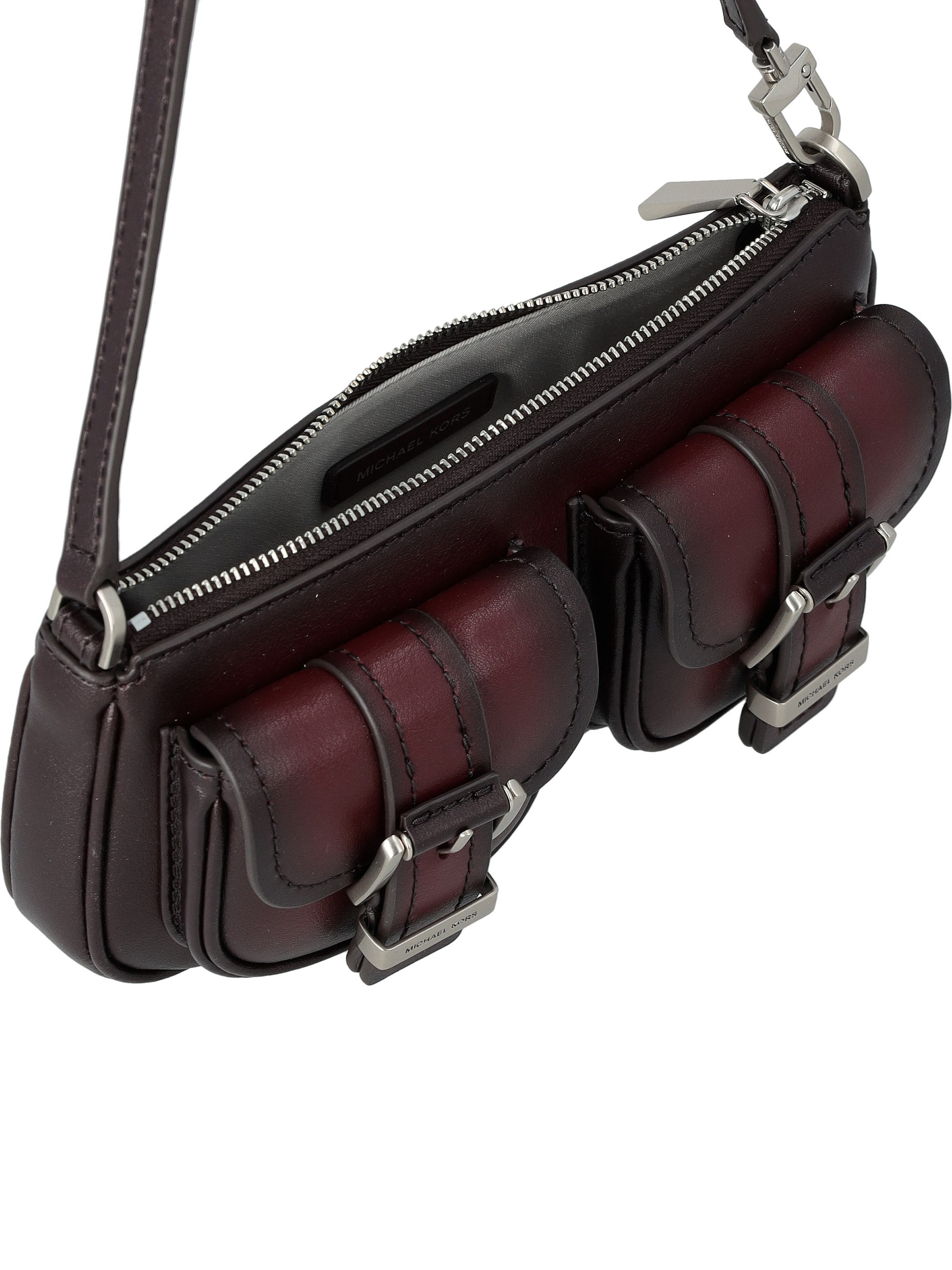 Borsa Michael Kors Zoe piccola in pelle brunita color rosso scuro