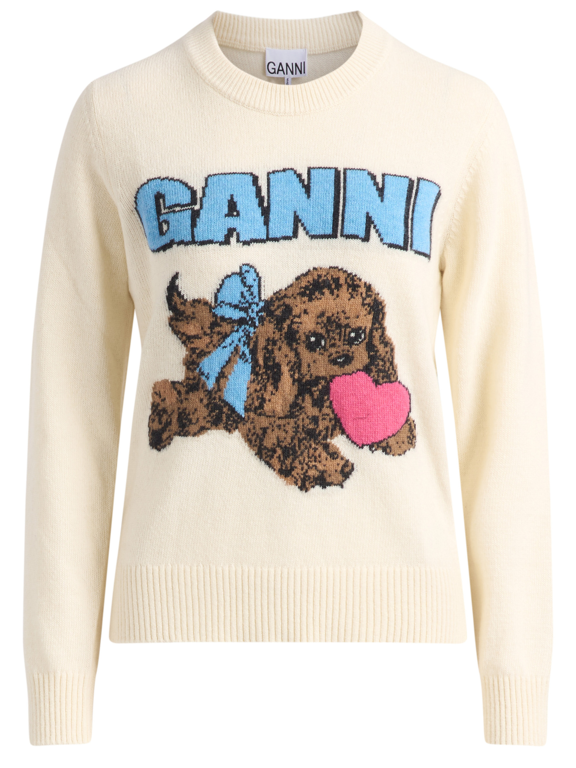 Jersey Ganni Puppy de lana marfil con estampado 