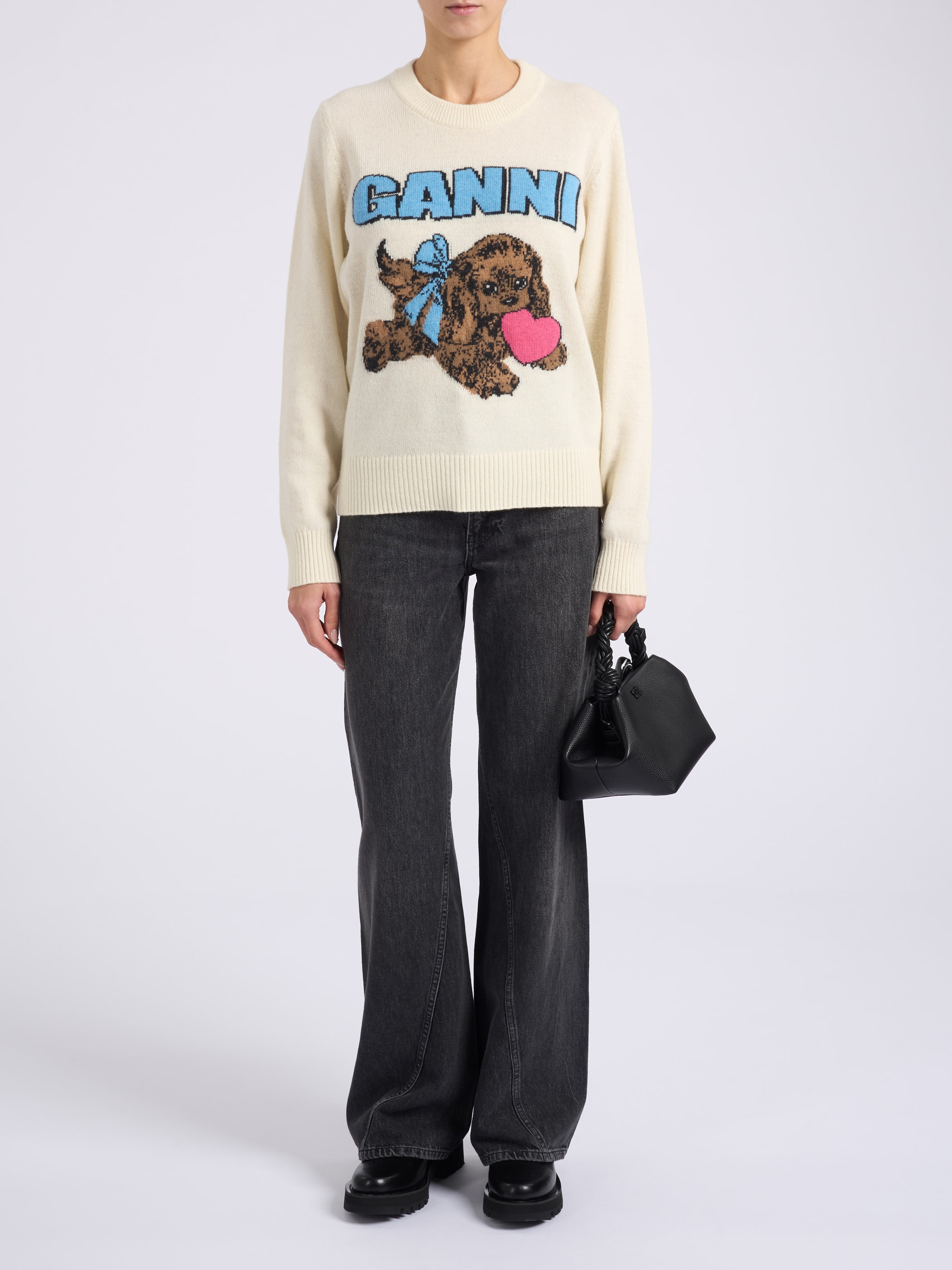 Ganni Sweater in Ivory Wool with Print | H-Brands