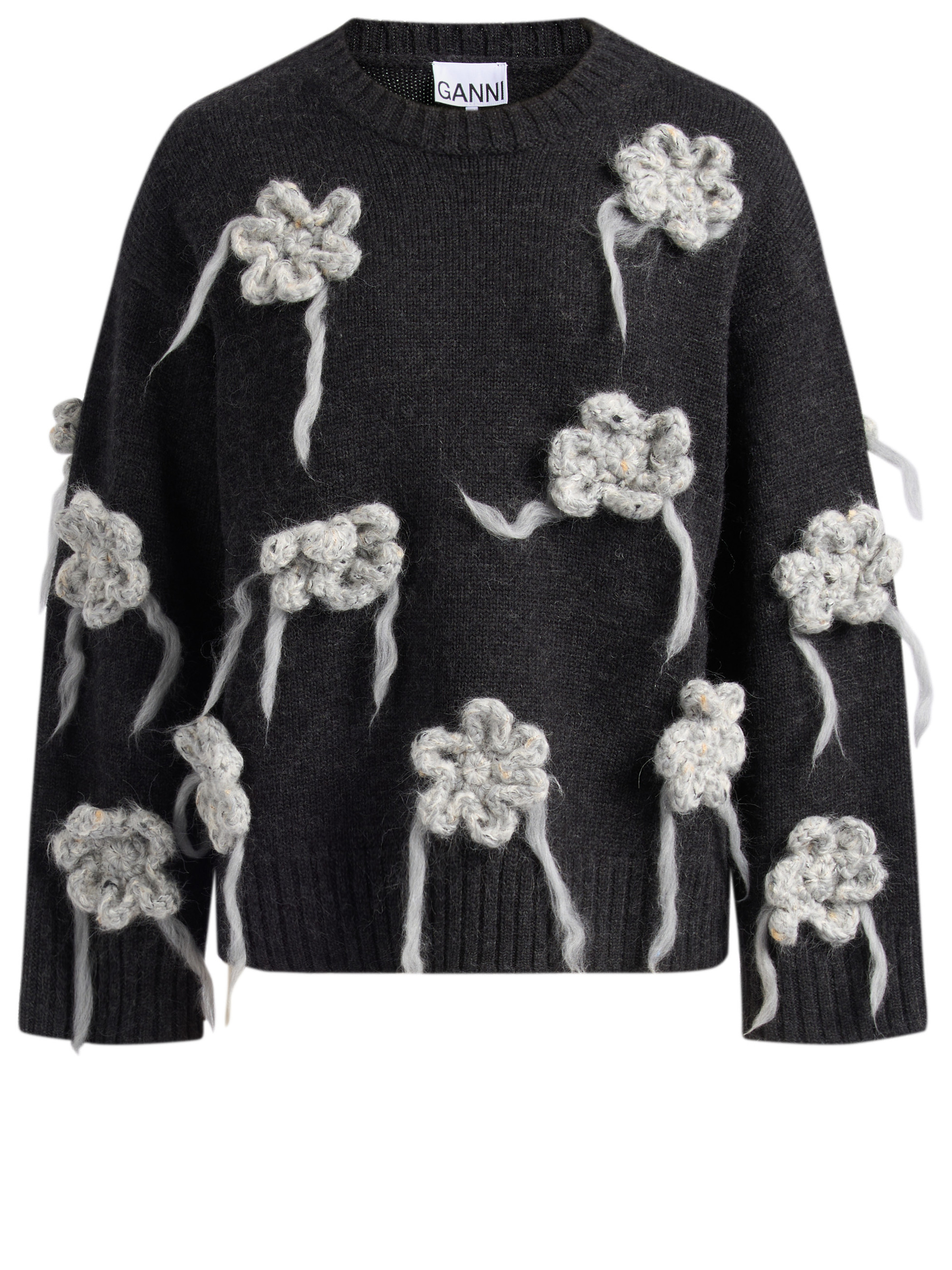 Jersey de ganchillo Ganni de lana gris oscuro