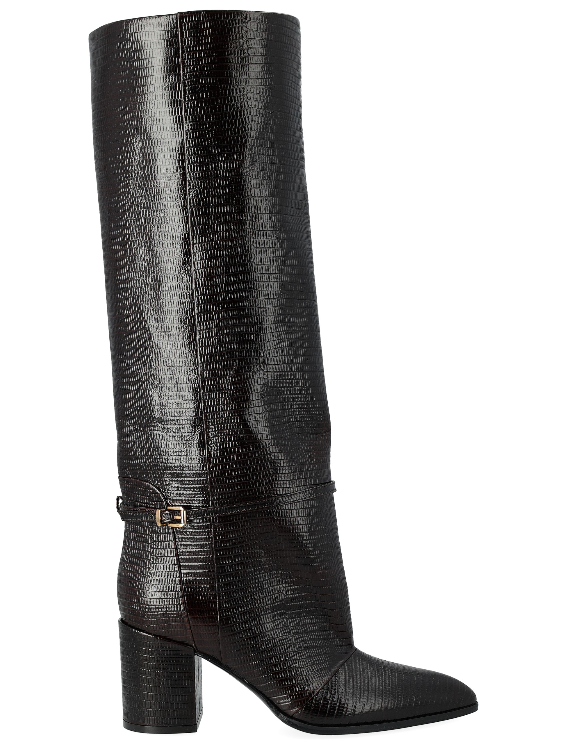 Botín Lella Baldi de piel marrón oscuro con estampado de pitón