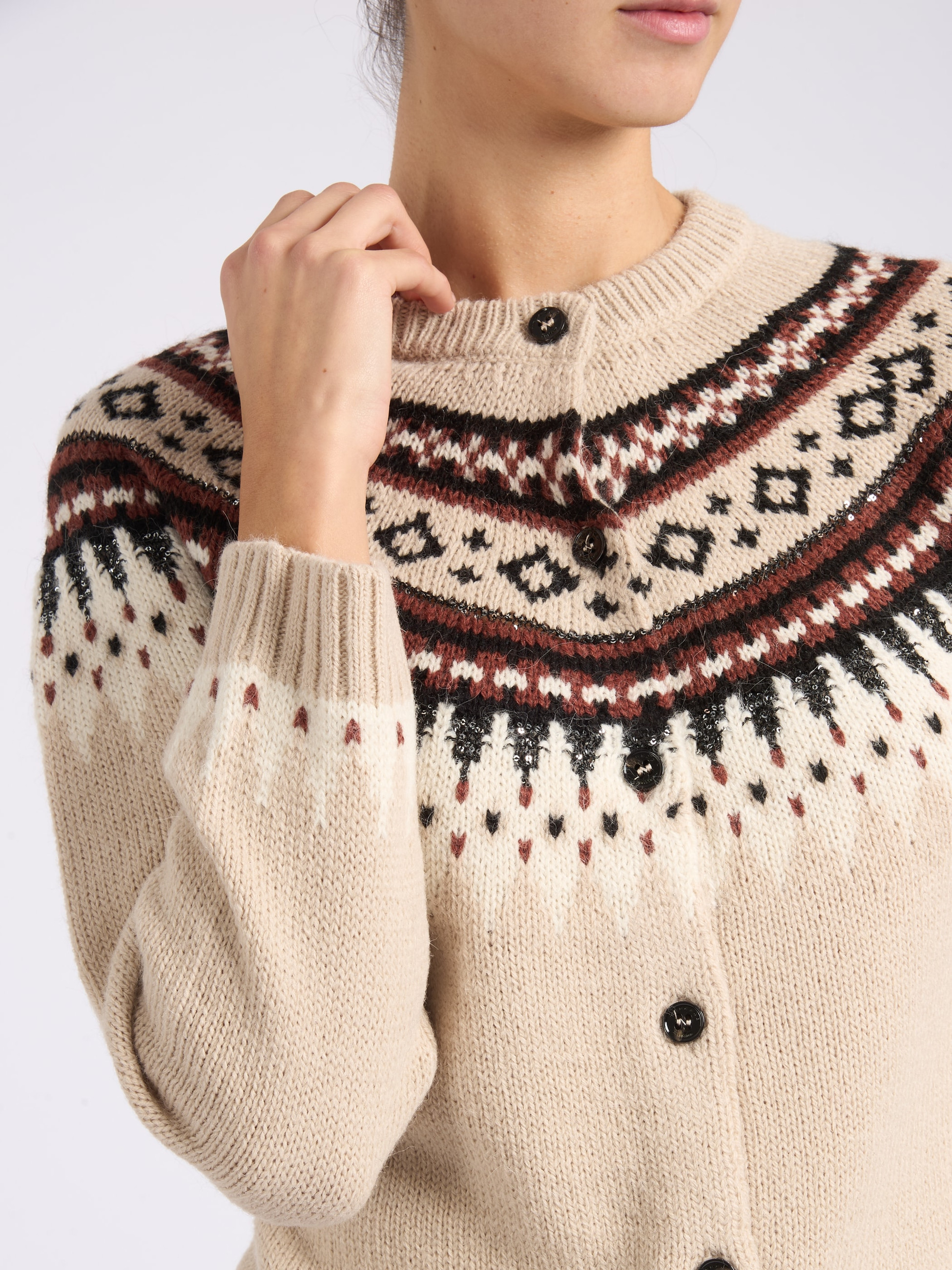 Weekend Max Mara Cardigan in beige jacquard wool | H-Brands
