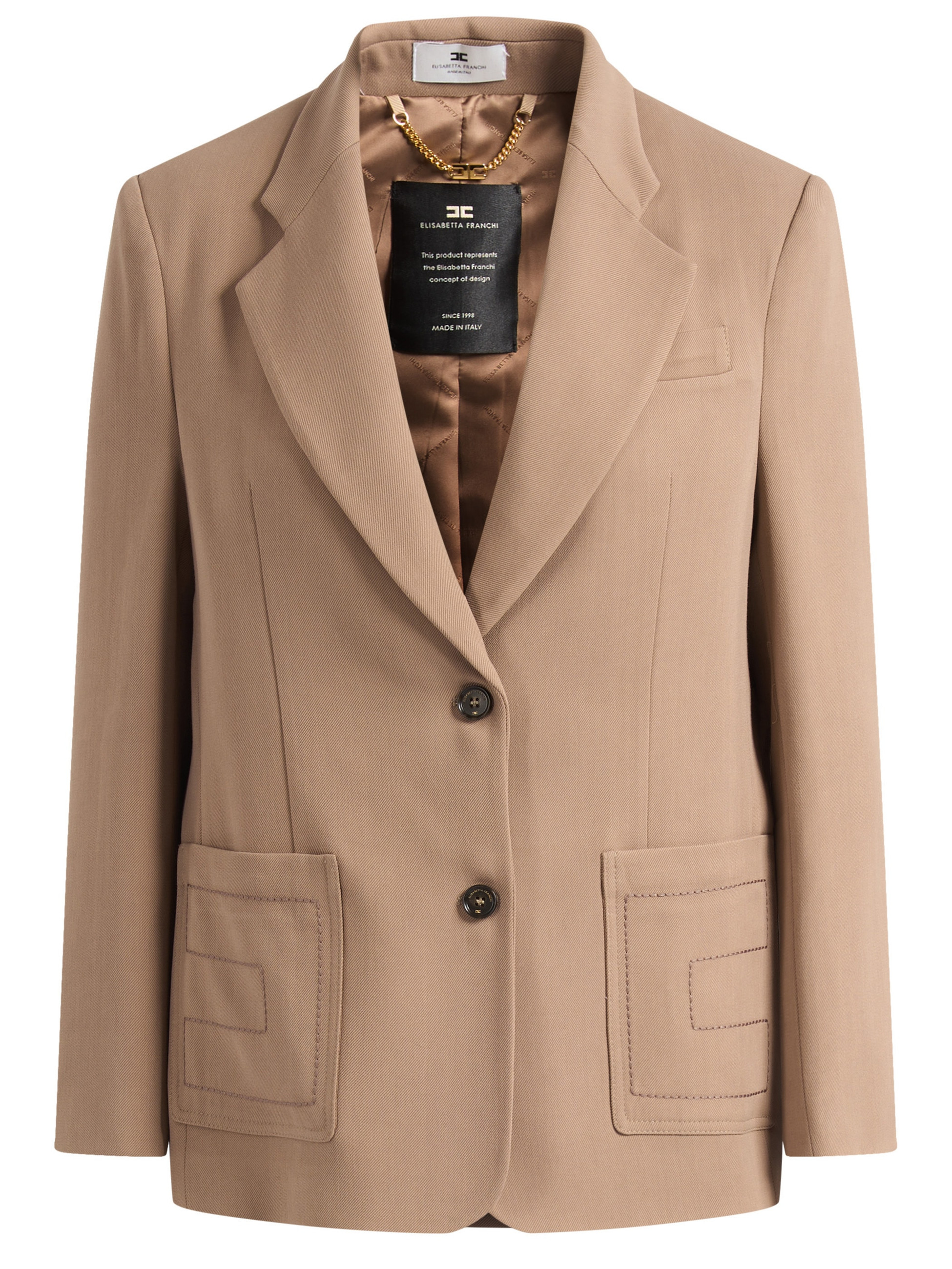 Blazer Elisabetta Franchi Gabardine in Lehmfarbe