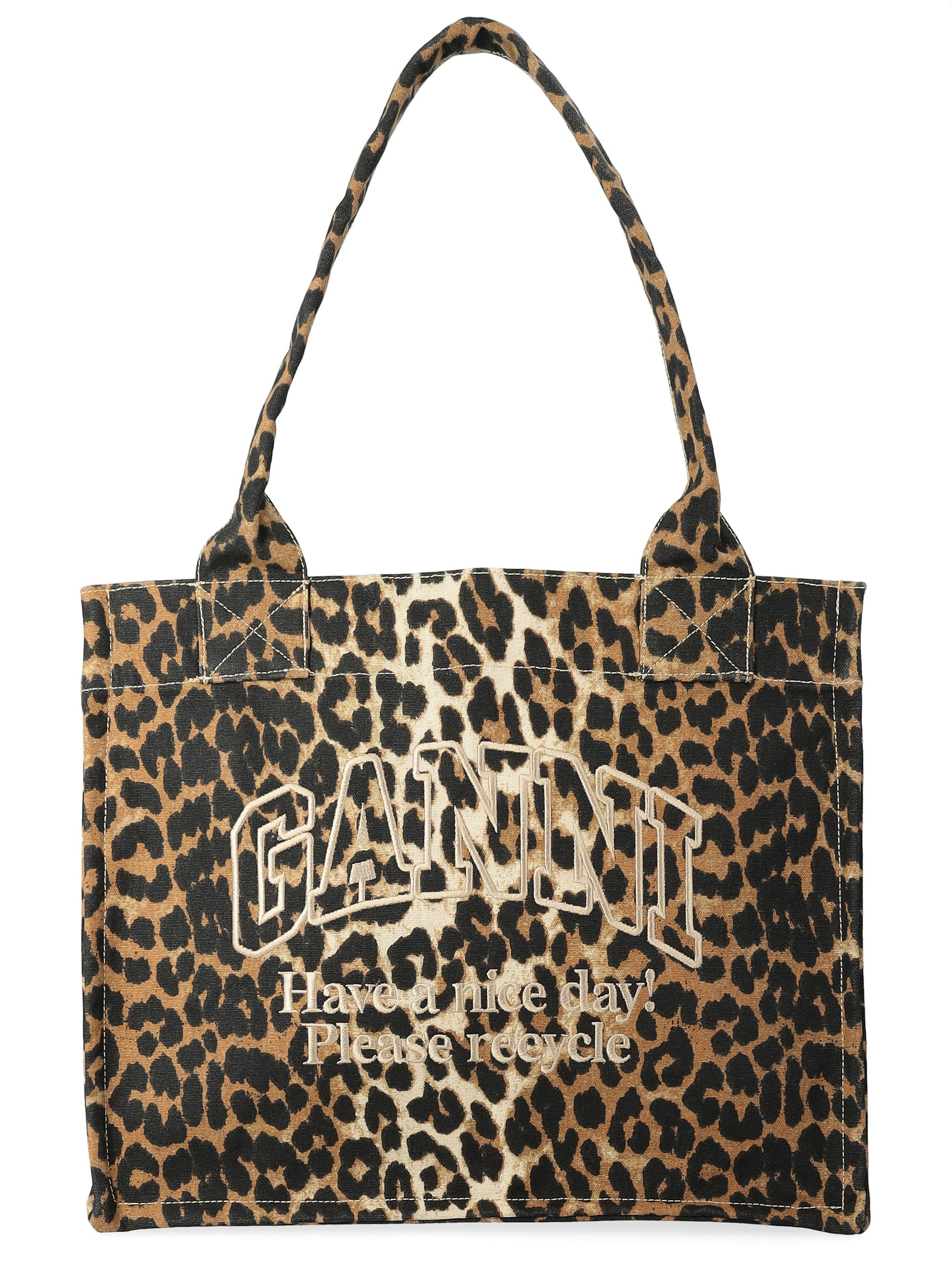Ganni Shopping Bag aus Baumwolle mit Leopardenmuster