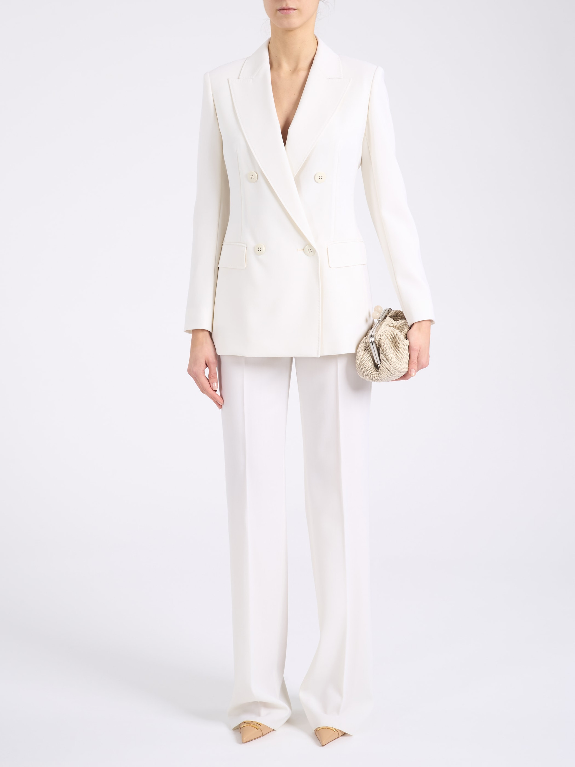 【極美品】Max Mara Studio ダブルジャケット ホワイト サイズ42 Max Mara Studio White Wool Blazer | H-Brands