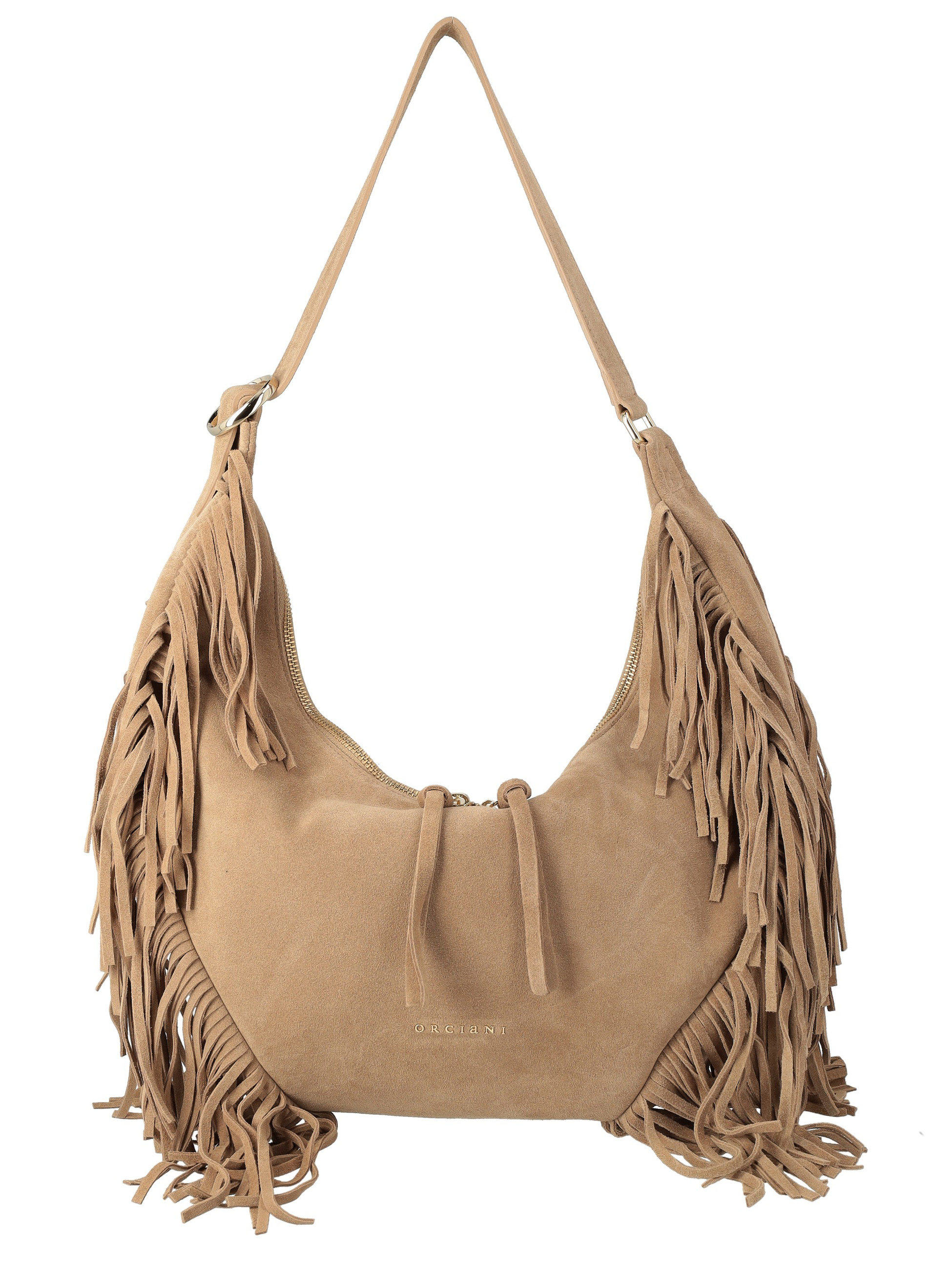 Borsa Orciani Isola Peach Fringe Small in suede biscotto