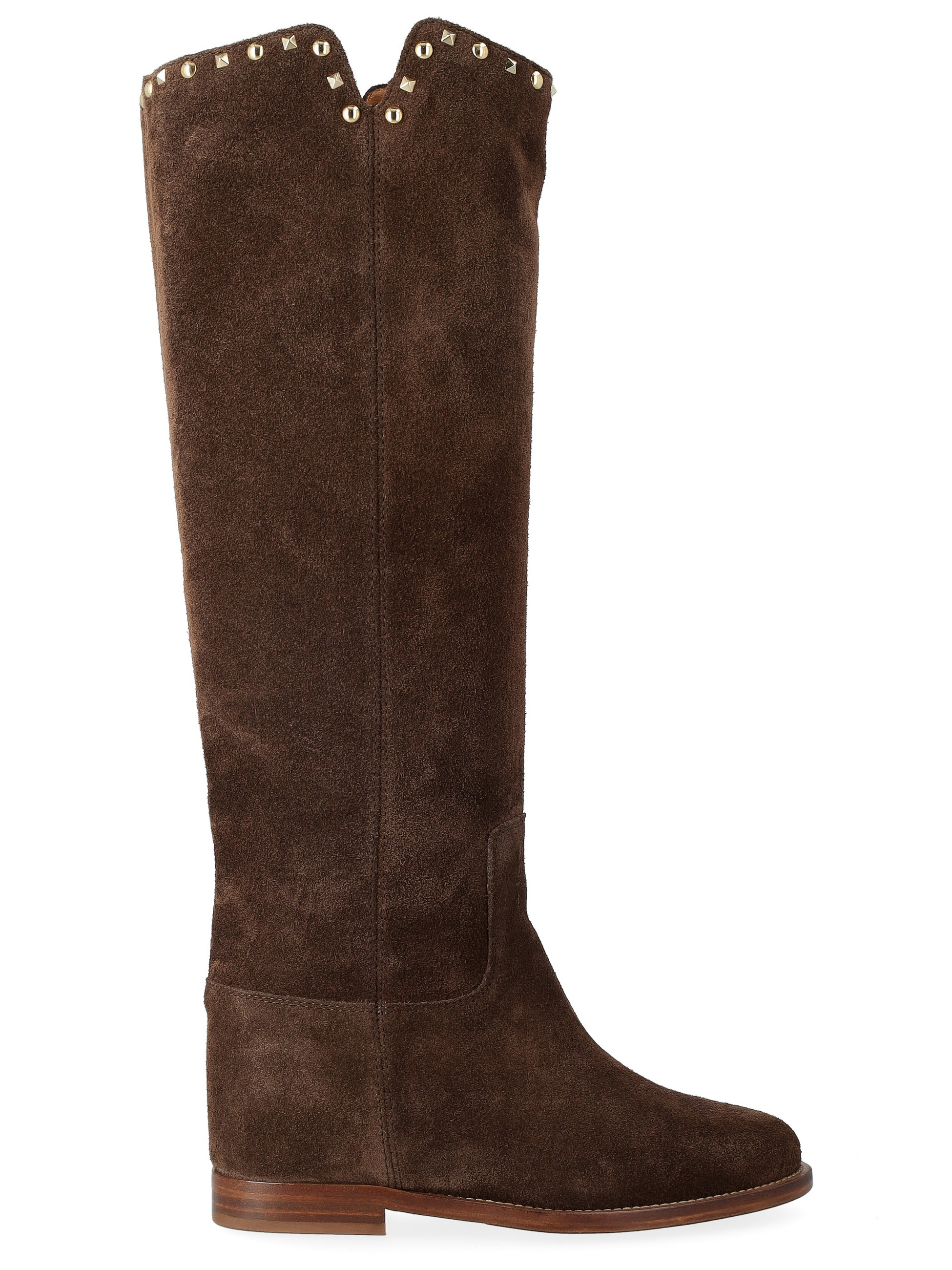 Stivale Via Roma 15 in camoscio marrone con borchie