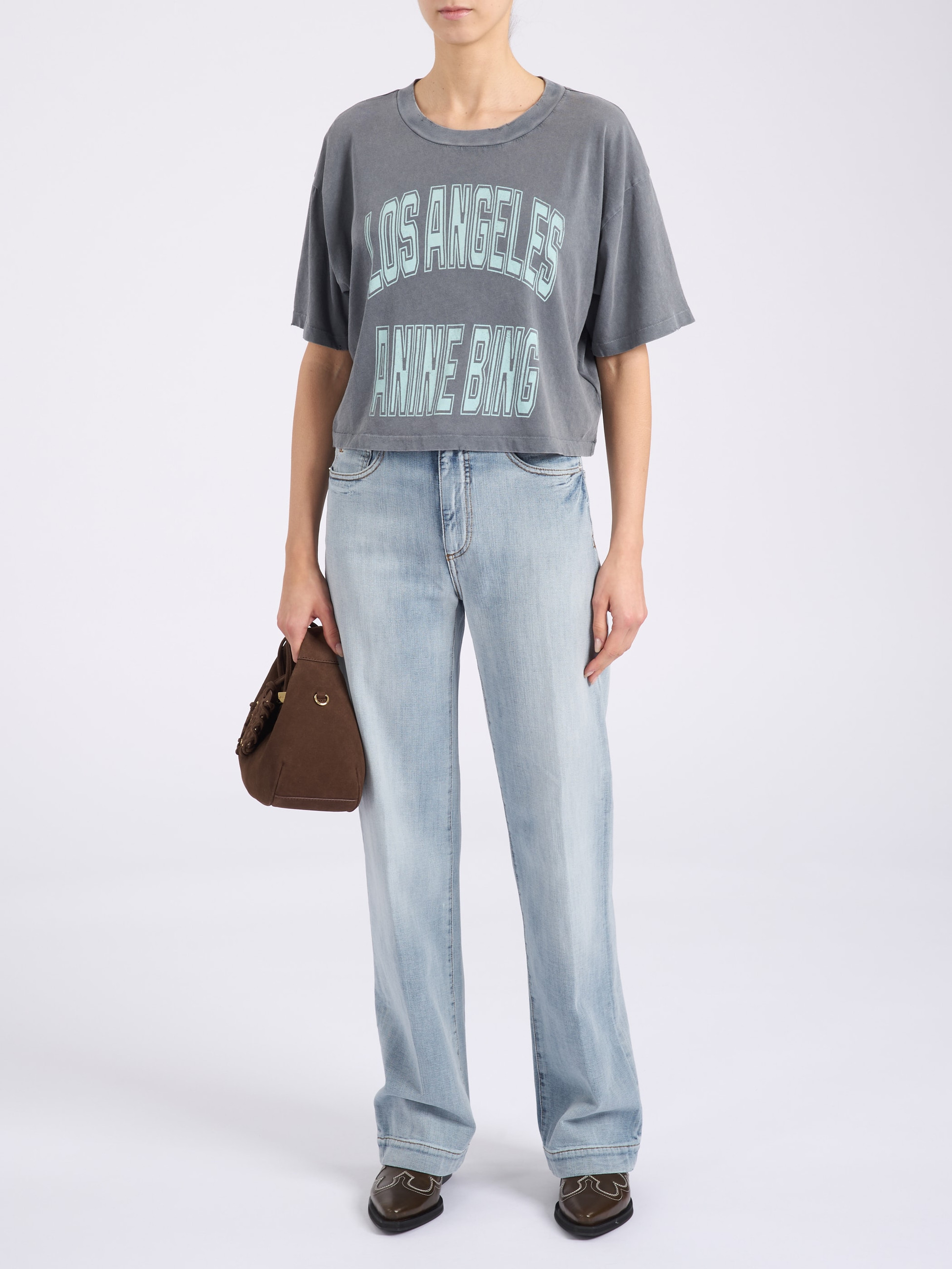 Anine Bing Gray Cotton T-Shirt | H-Brands