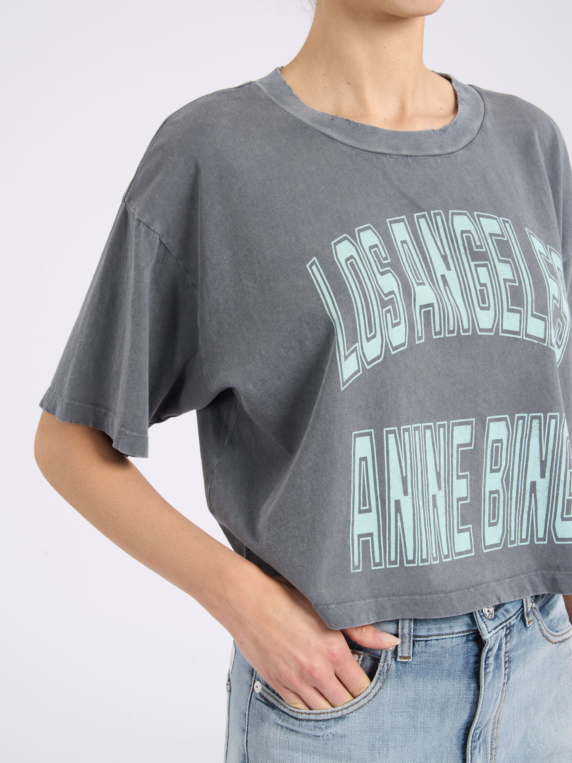 Anine Bing Gray Cotton T-Shirt | H-Brands