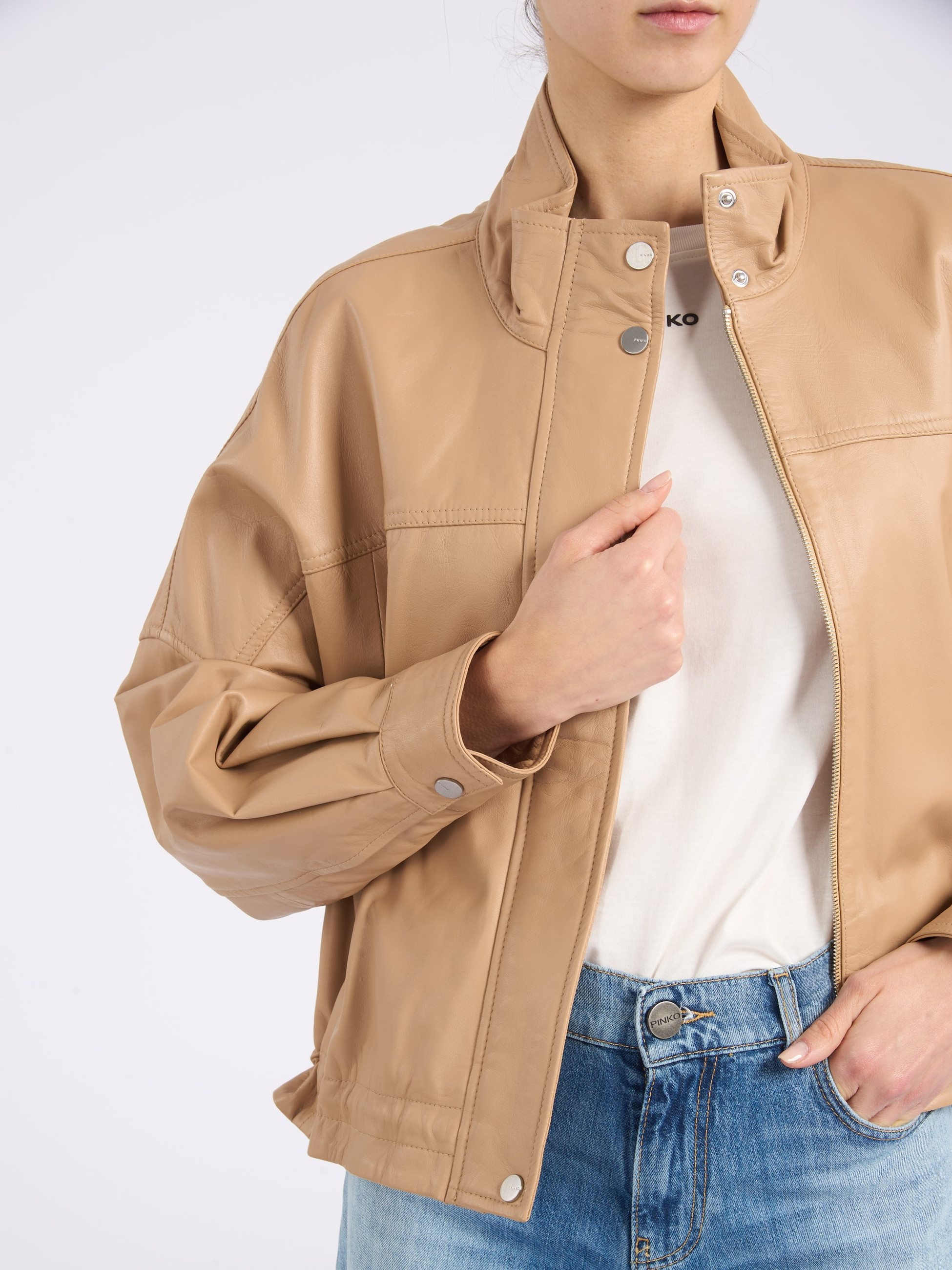 テンシー　パーカ　48 ベージュ Pinko jacket in beige nappa leather | H-Brands