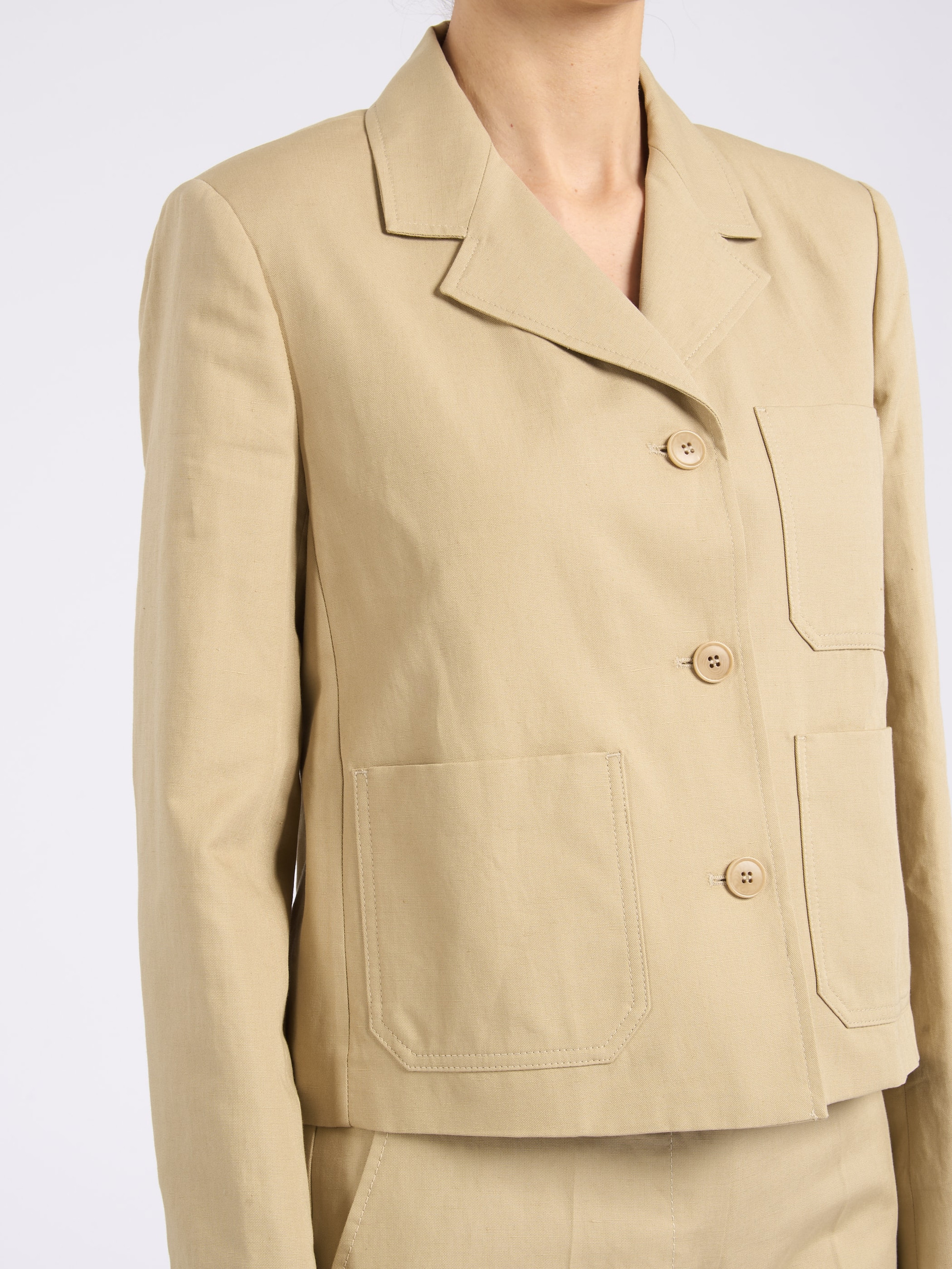Max Mara Weekend Wkdglassa Jacket in sand-colored linen and cotton 