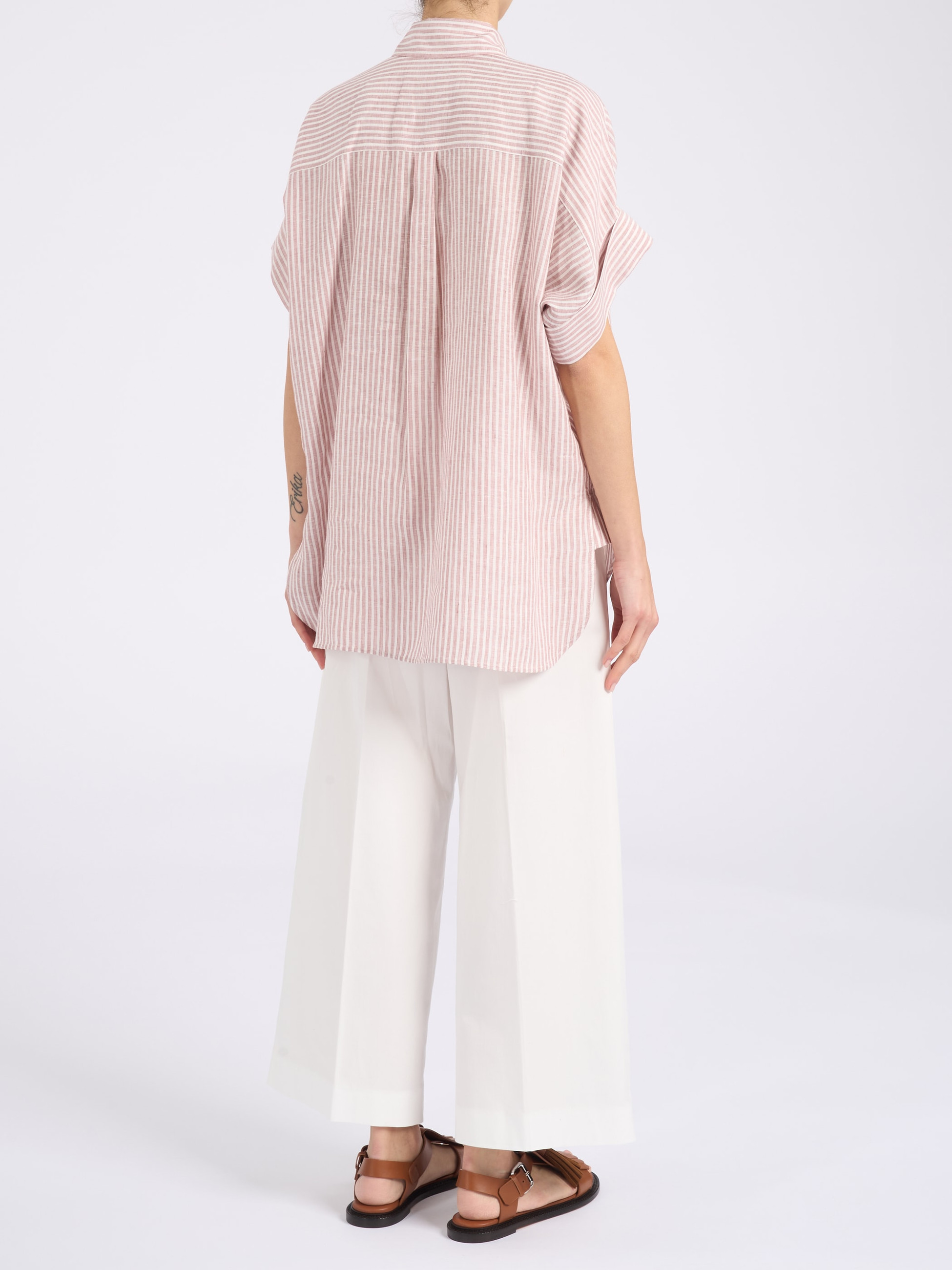 WEEKEND Max Mara リネンシャツ ストライプ 半袖 L ピンク系 Max Mara Weekend Wkdverve Pink Linen Shirt | H-Brands