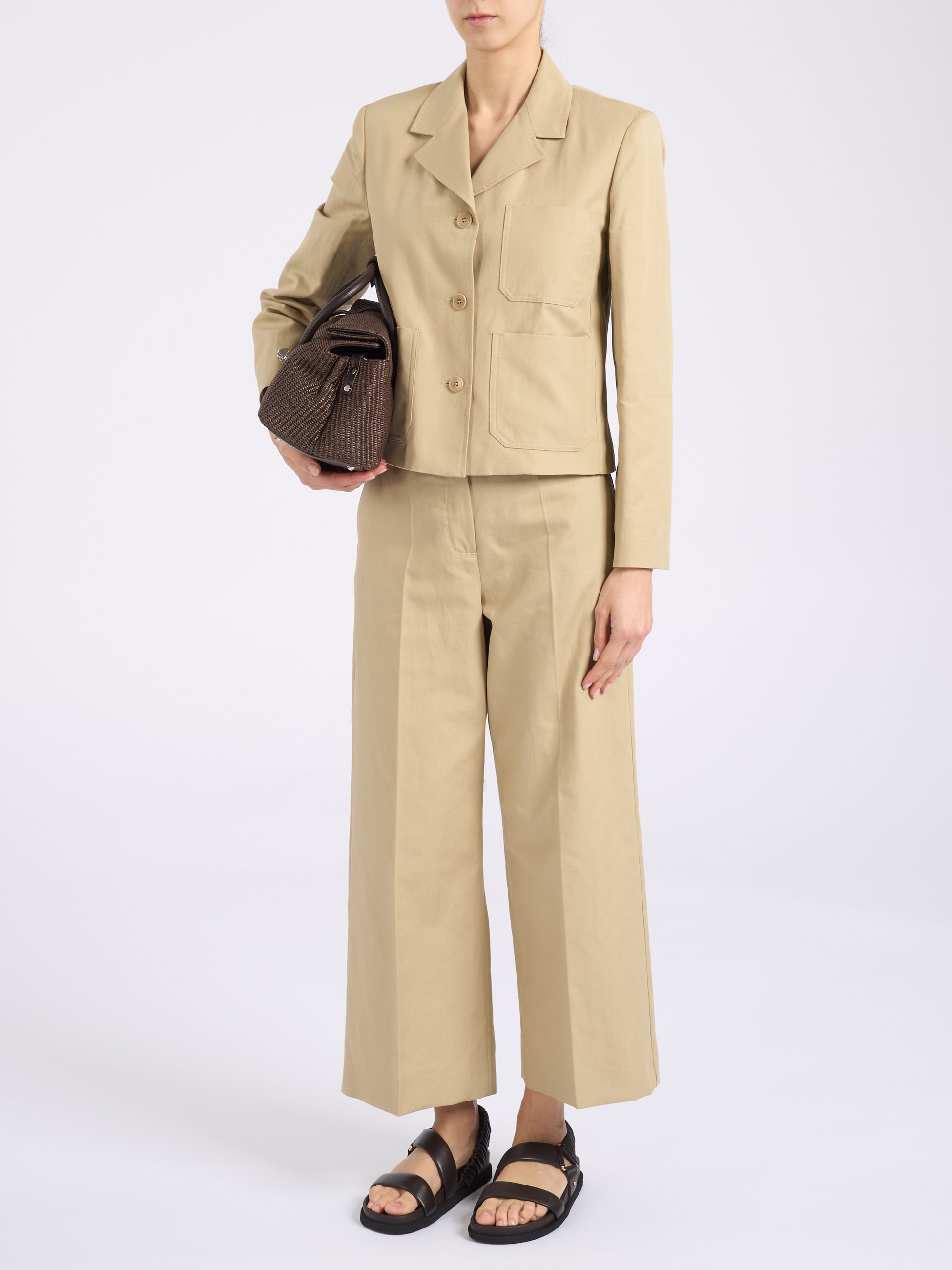 Max Mara Weekend Wkdzircone Sand-Colored Cotton and Linen Pants