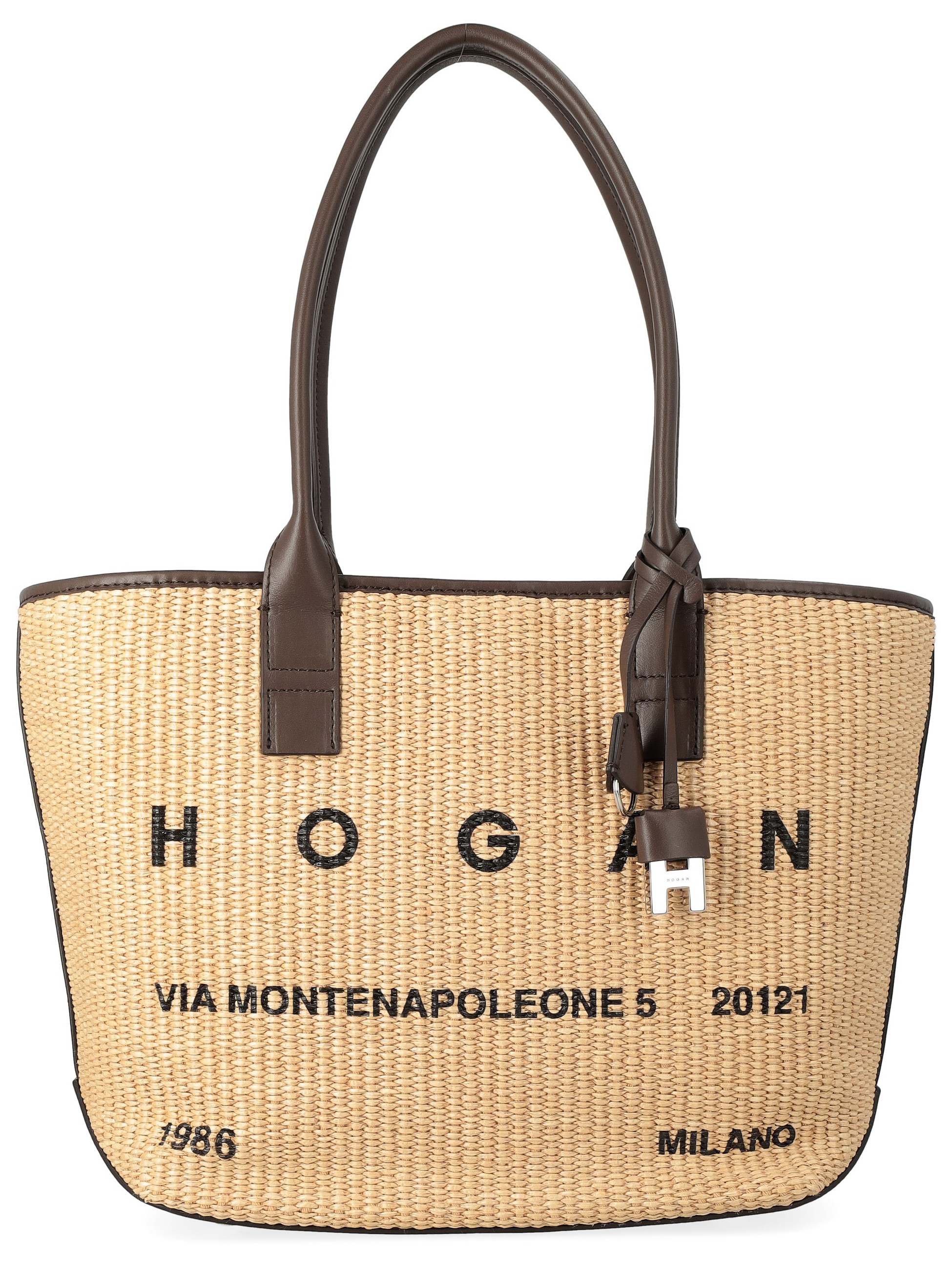Borsa Hogan Shopping Address Piccola in rafia color naturale