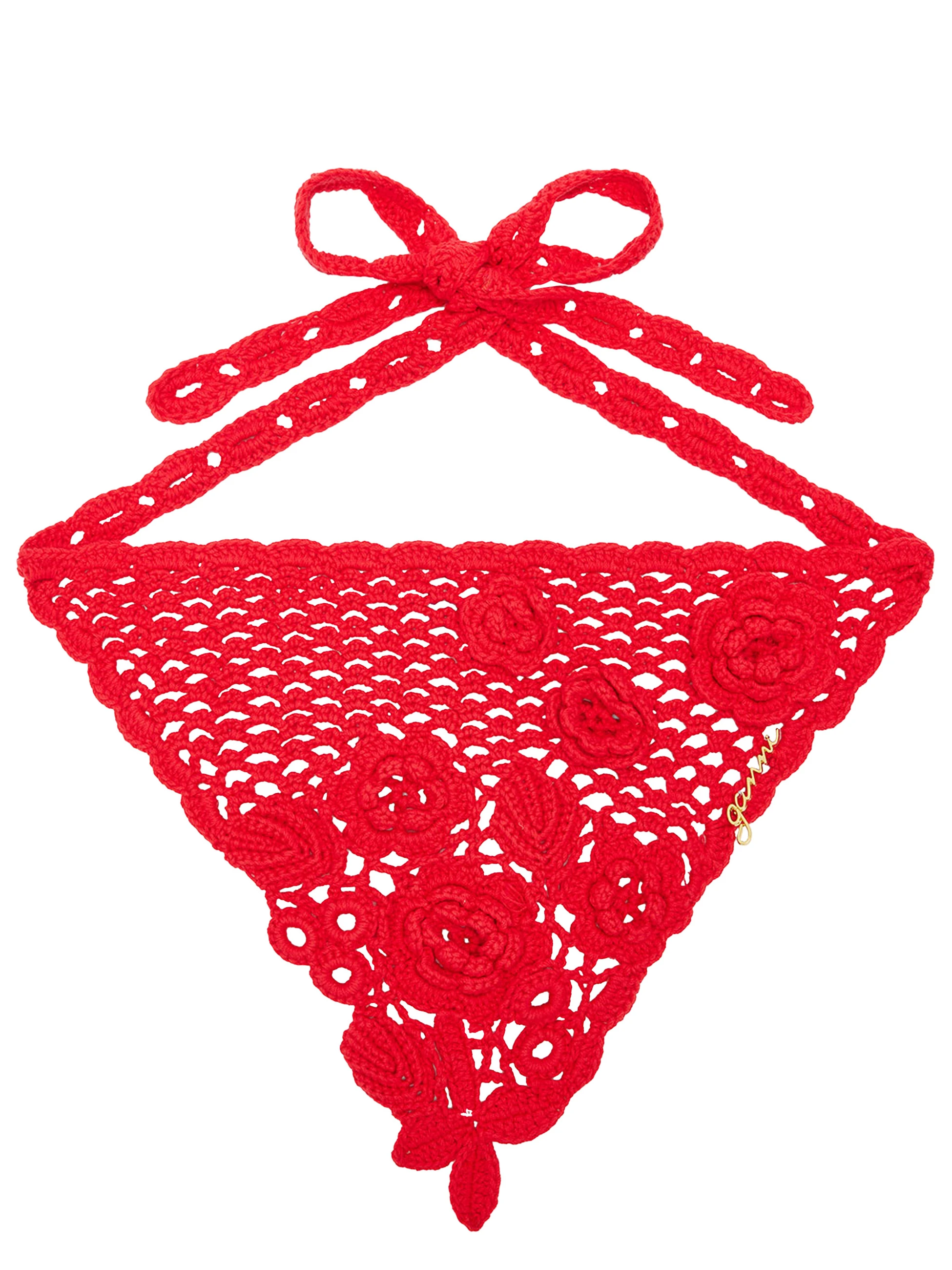 Bandana Ganni in cotone all'uncinetto rosso 