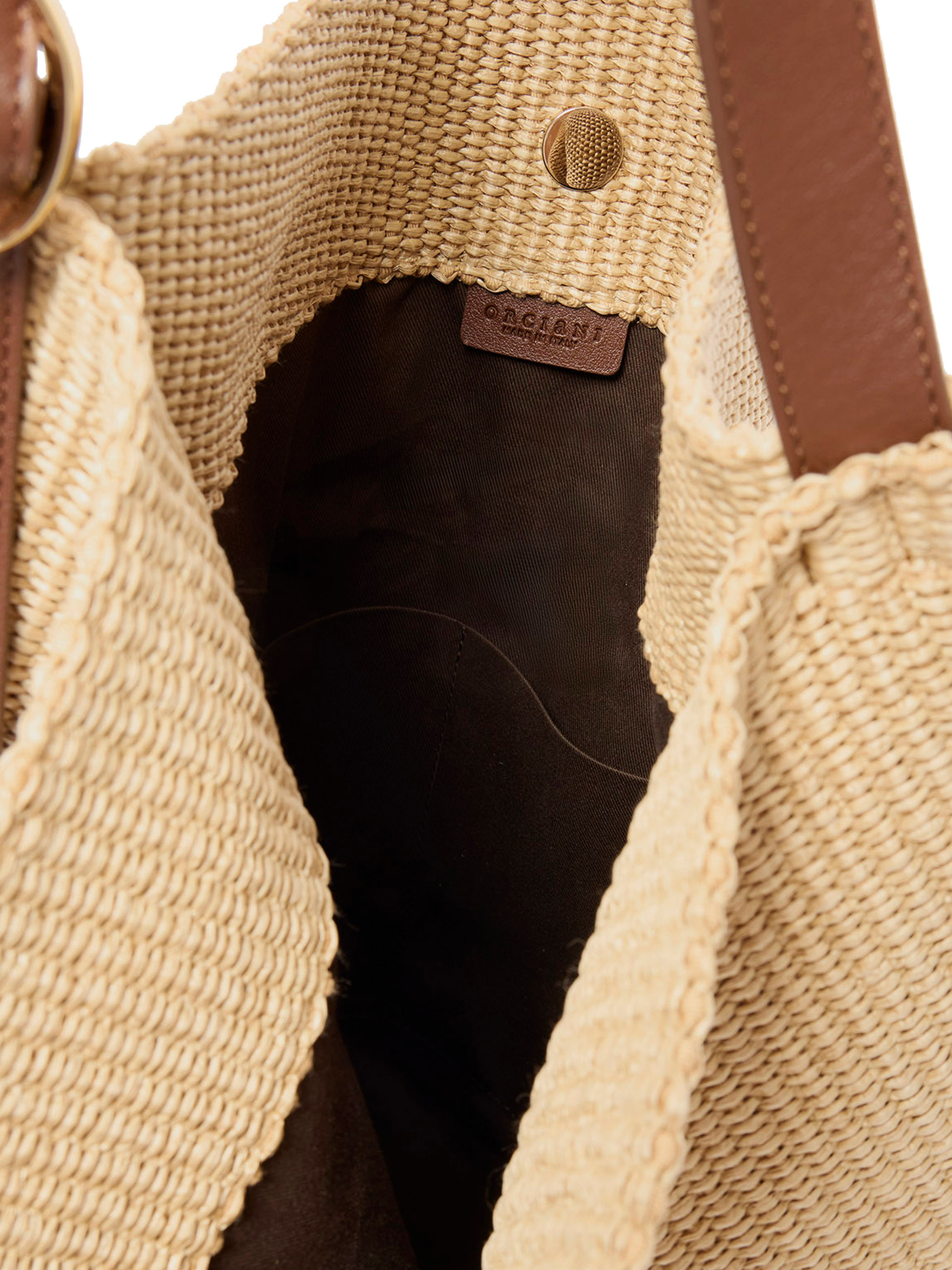 Orciani Zanzibar Large Bag in fabric and biscuit-colored leather