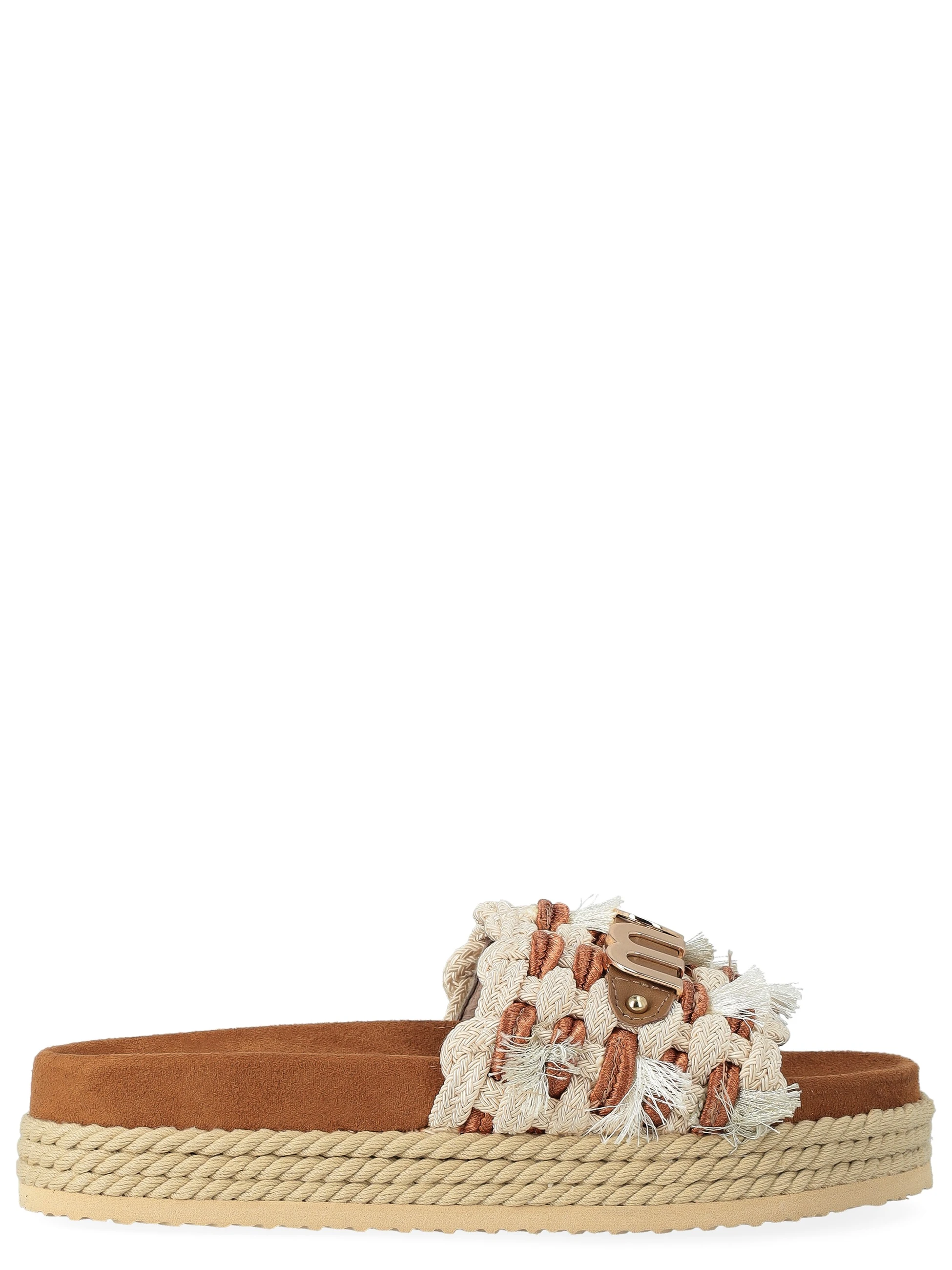 Sandalo Mou Monoband Rope in tessuto beige e marrone