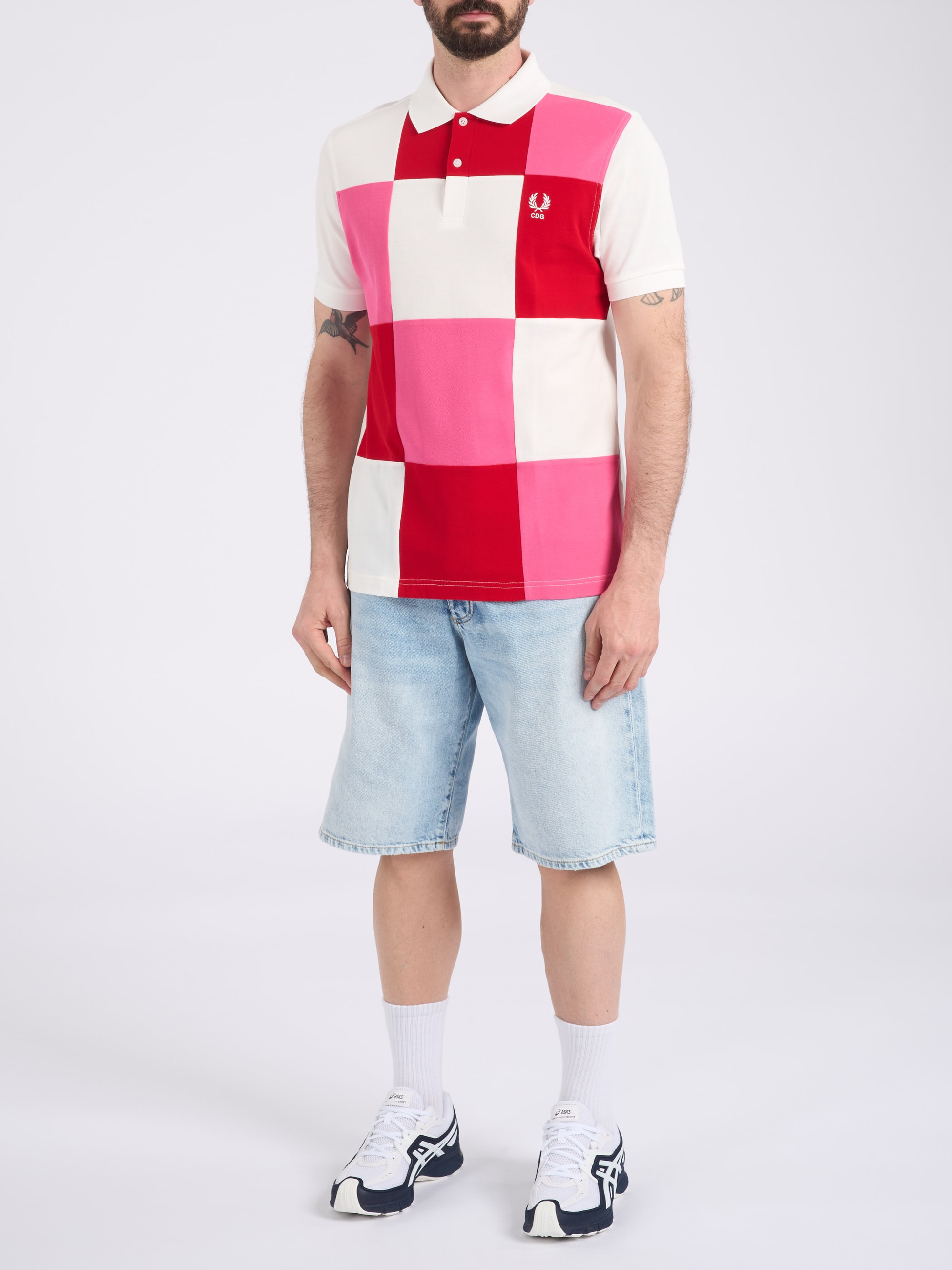 Comme des Garçons Shirt Fred Perry white cotton plaid polo shirt