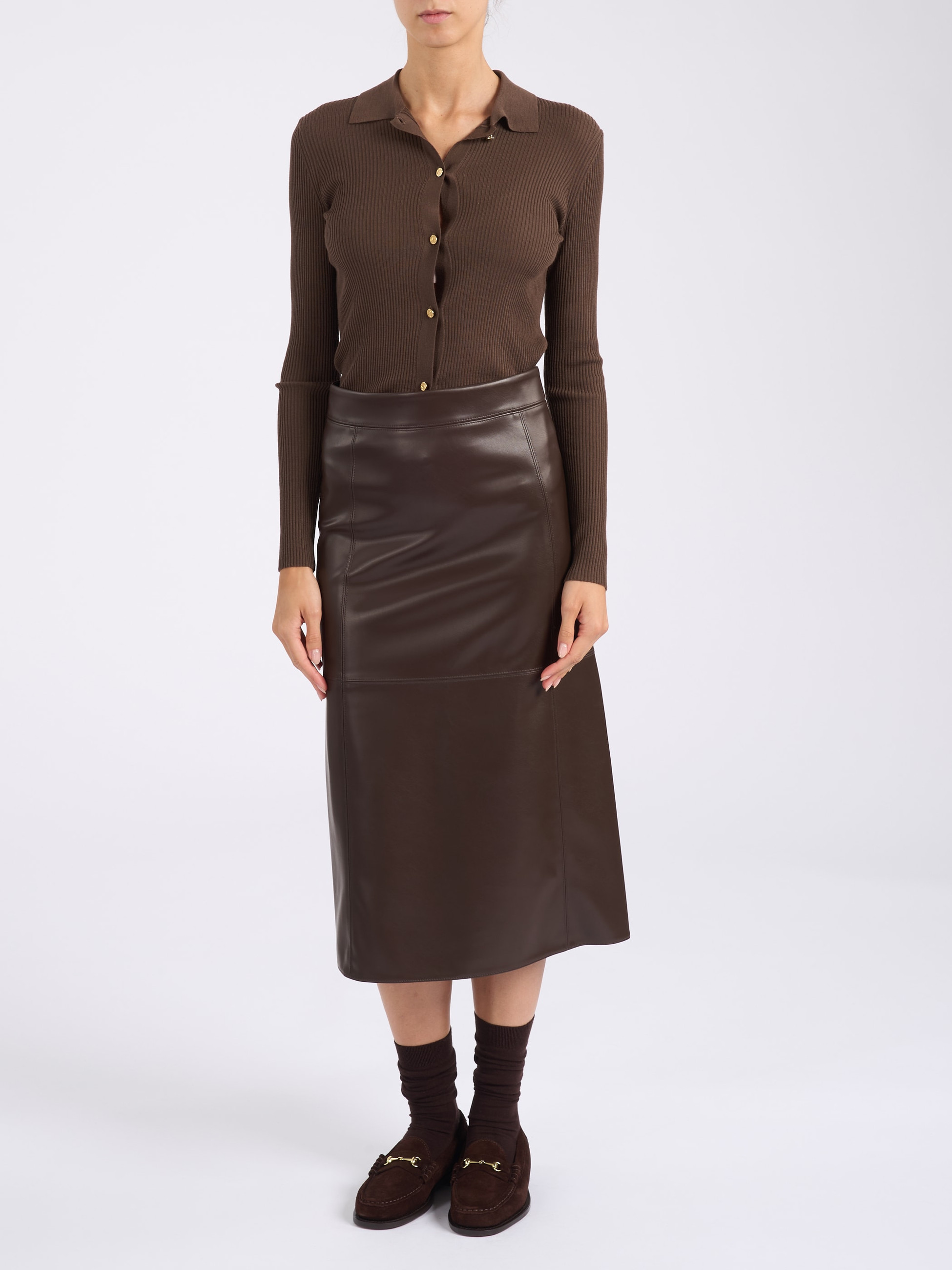 S Max Mara Skirt in Brown Coated Jersey | H-Brands