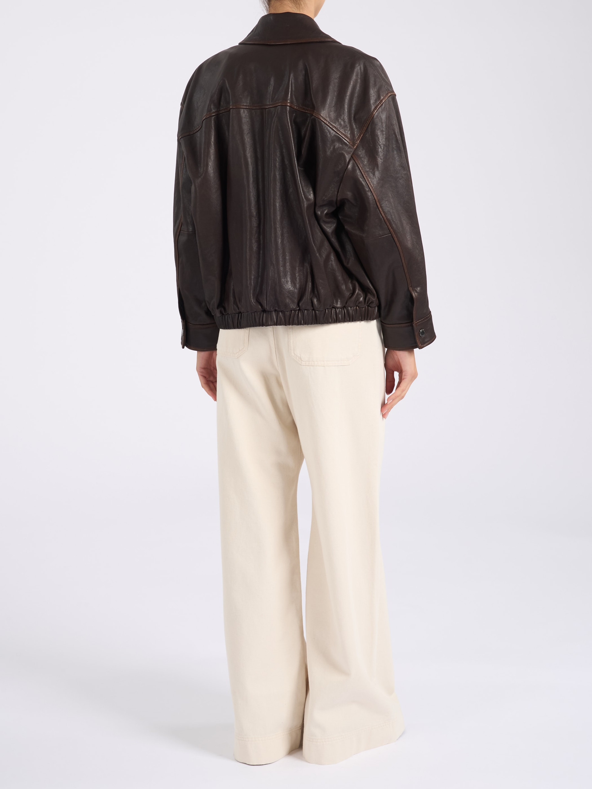Weekend Max Mara Bomber Jacket in Dark Brown Nappa Leather | H-Brands