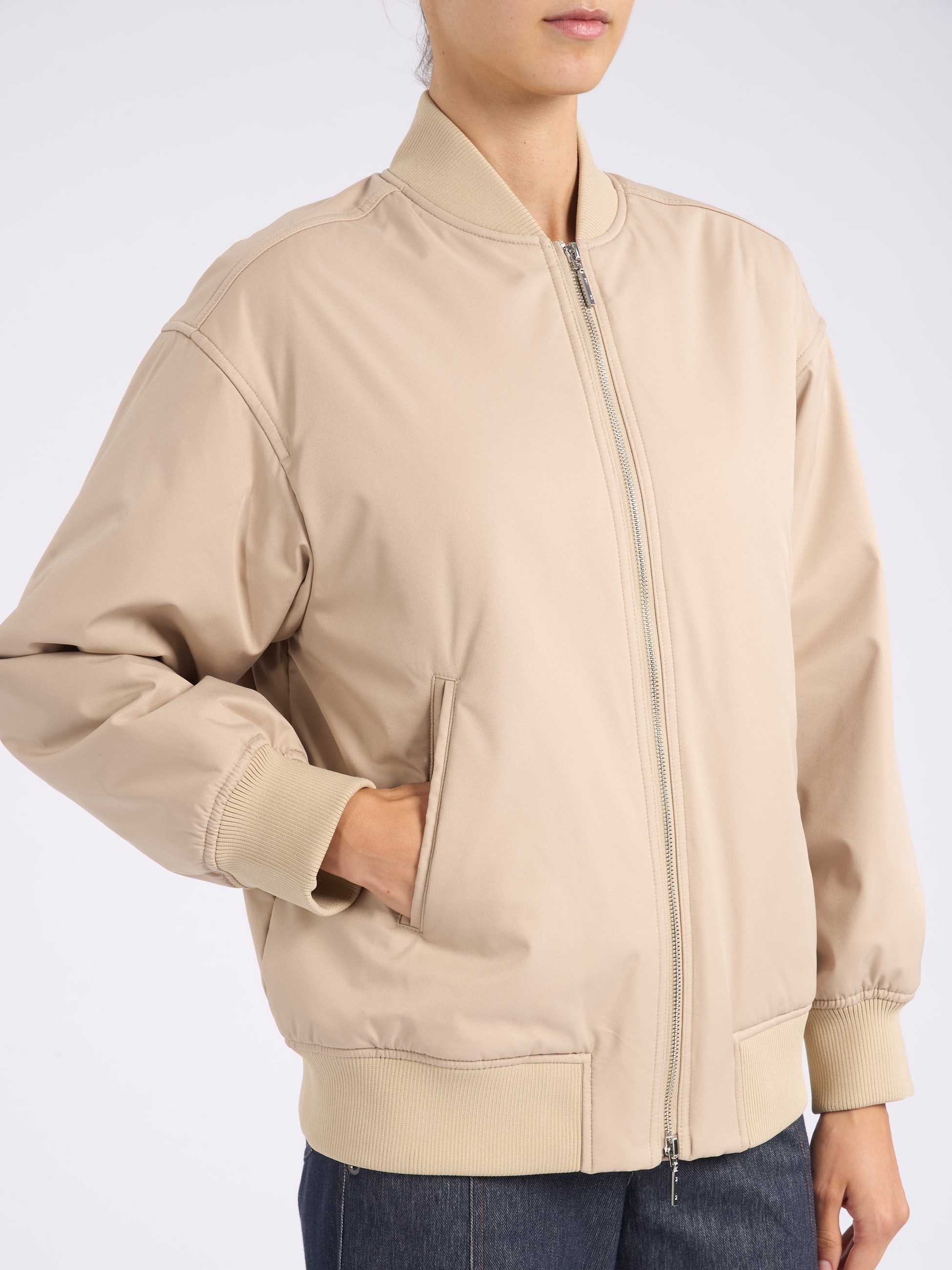 Max Mara MM Bomber Jacket in Beige Twill | H-Brands
