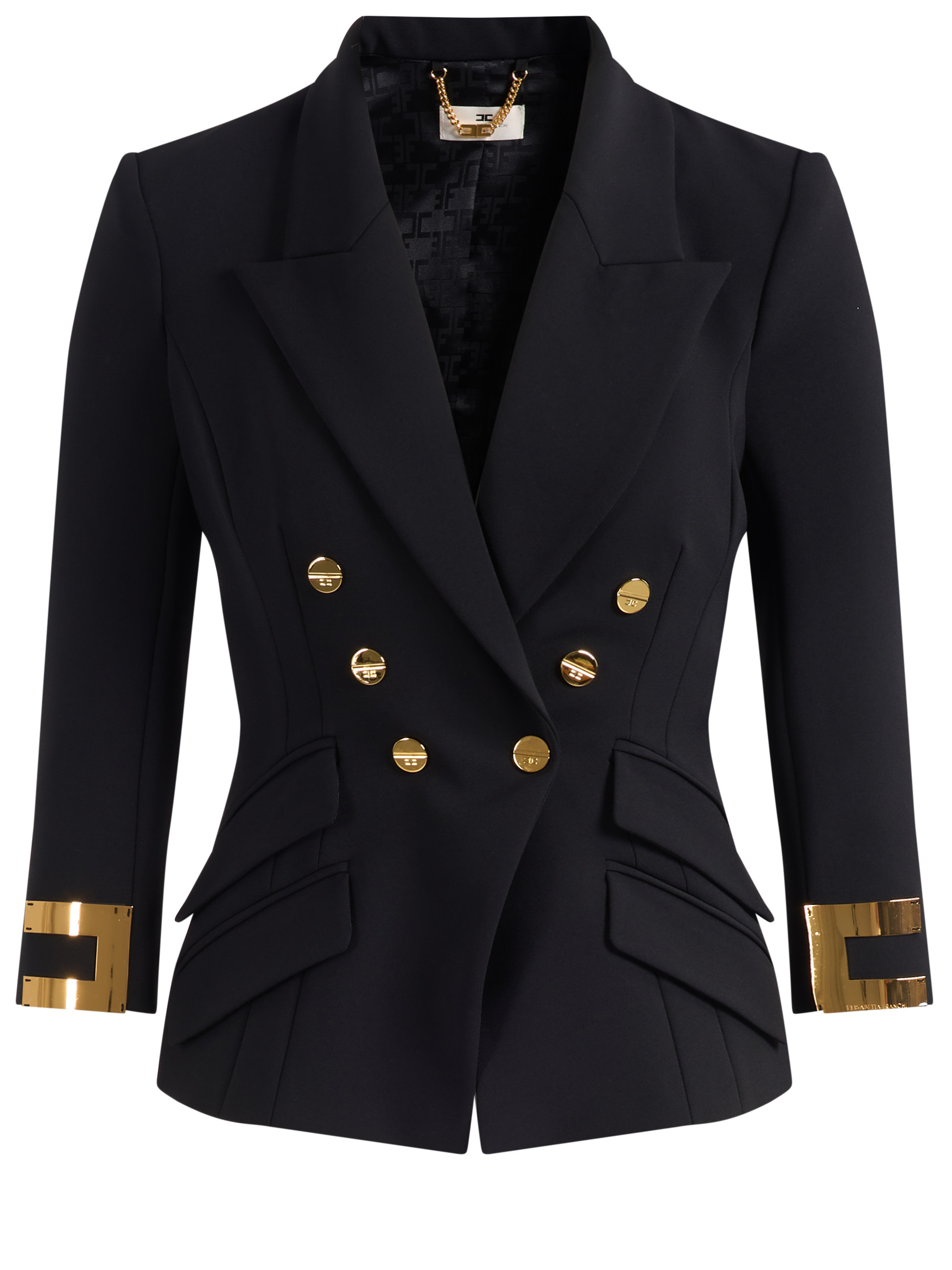 新品タグ付き✨ ELISABETTA FRANCHI 半袖テーラードジャケット Elisabetta Franchi Jacket Elisabetta Franchi Black Stretch Crêpe