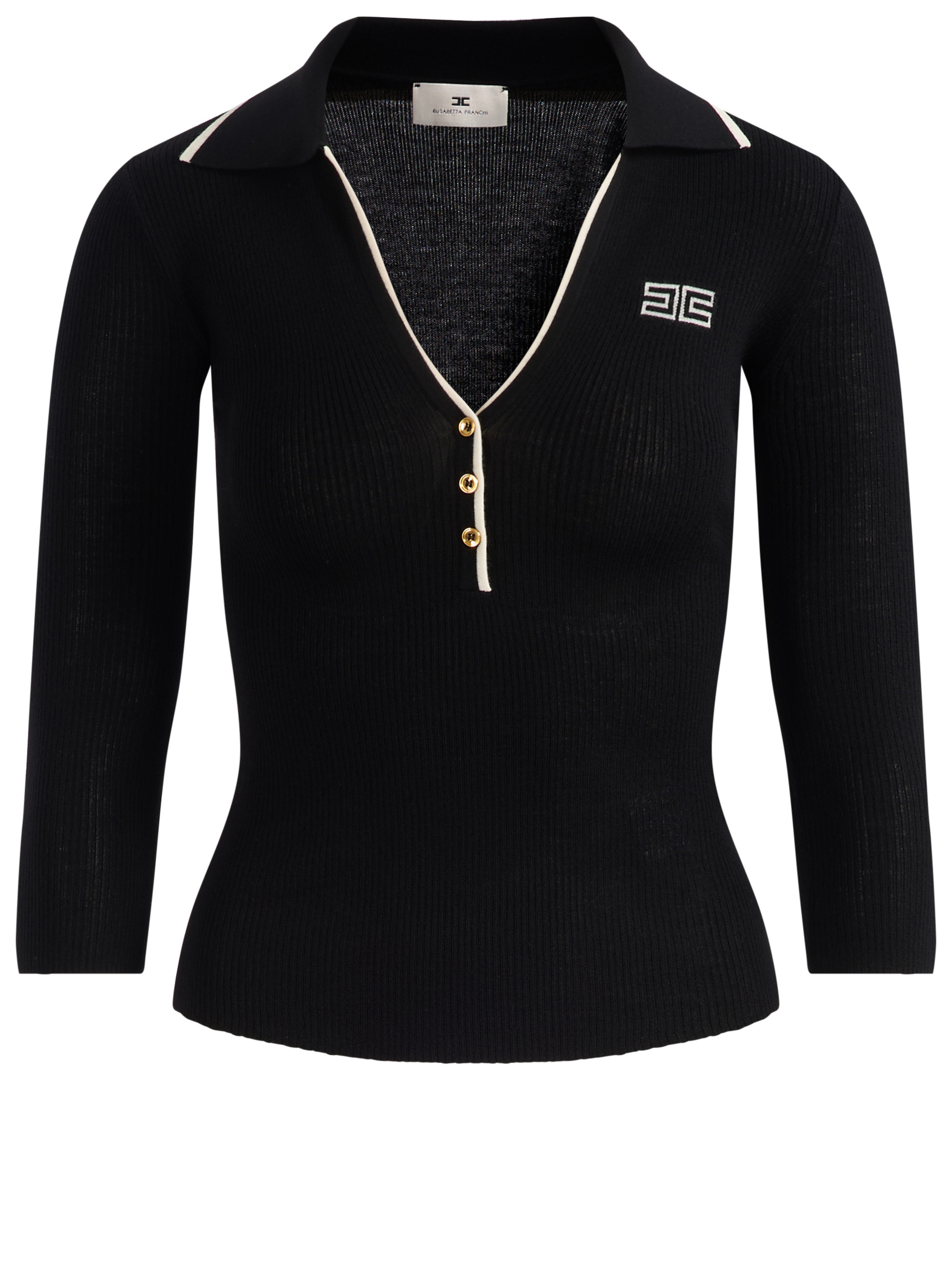 Polo a costine Elisabetta Franchi in maglia nera 