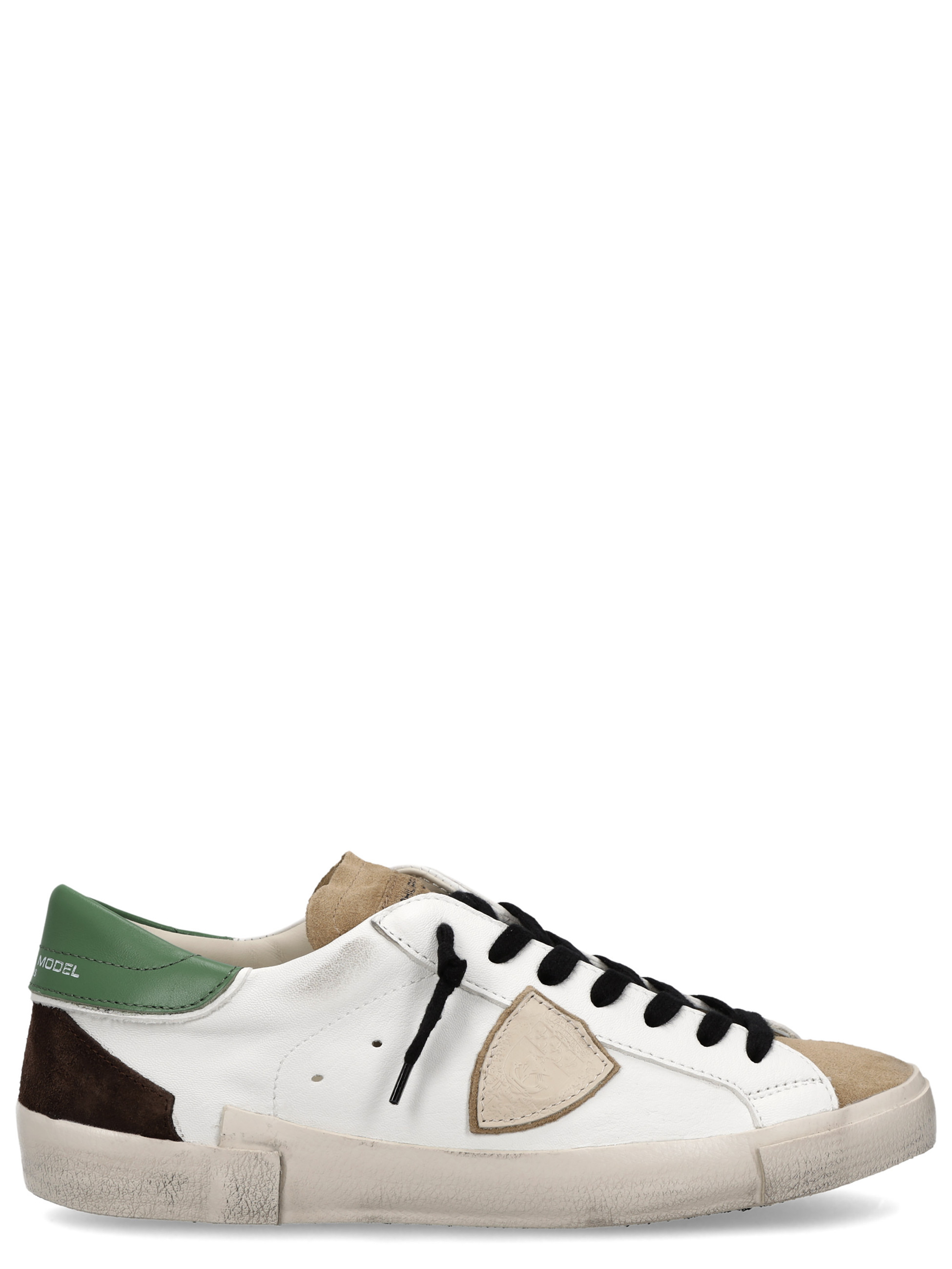 Sneaker Philippe Model Prsx in pelle bianca, verde e beige