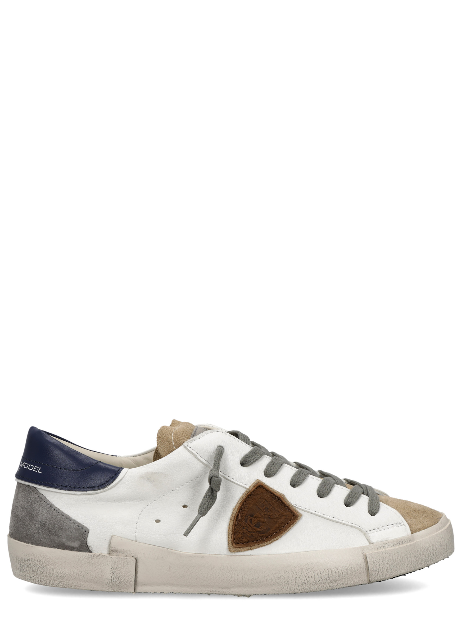 Sneaker Philippe Model Prsx in pelle bianca, blu e grigia