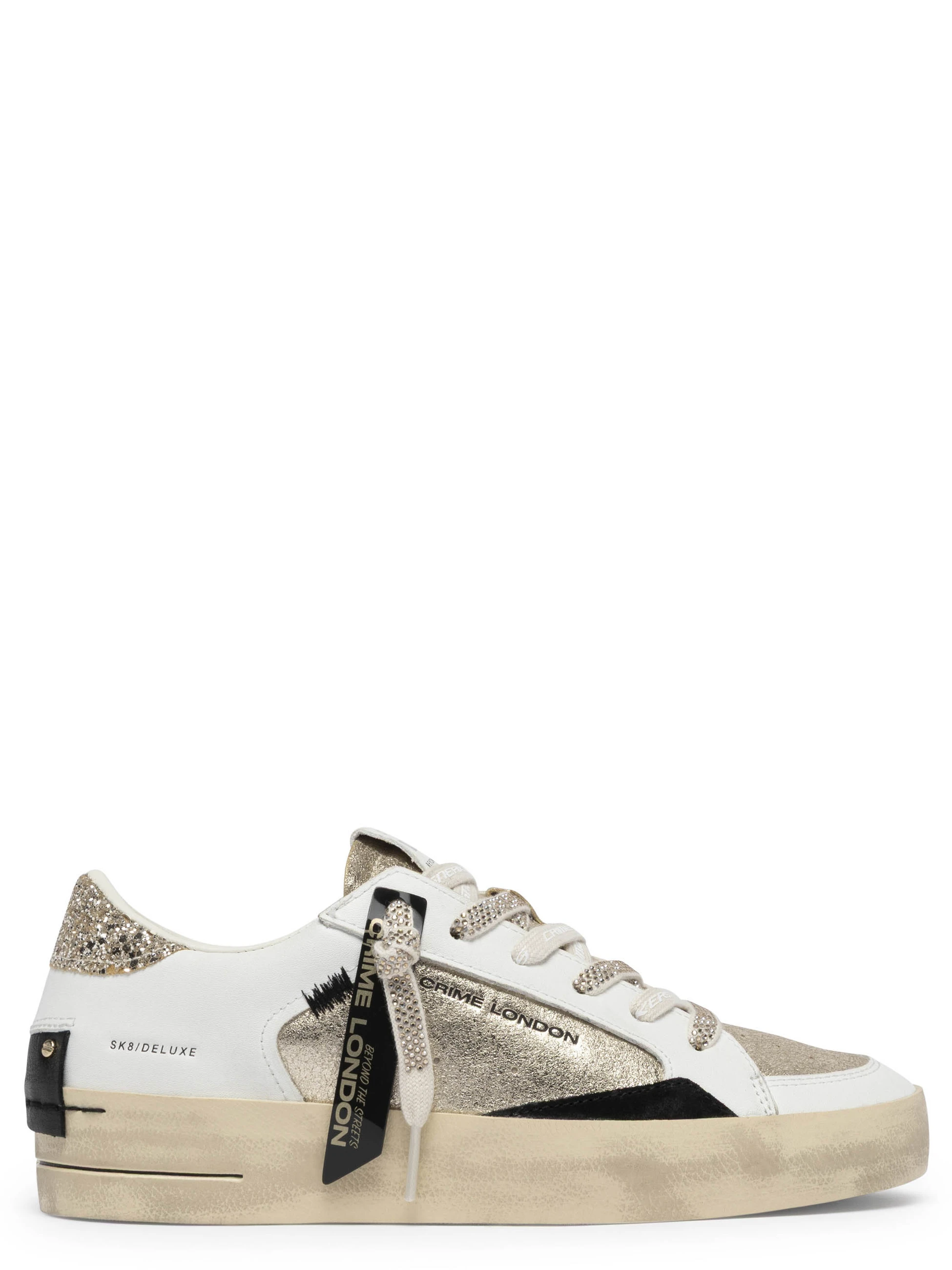 Sneaker Crime London Sk8 Deluxe in pelle bianca e platino