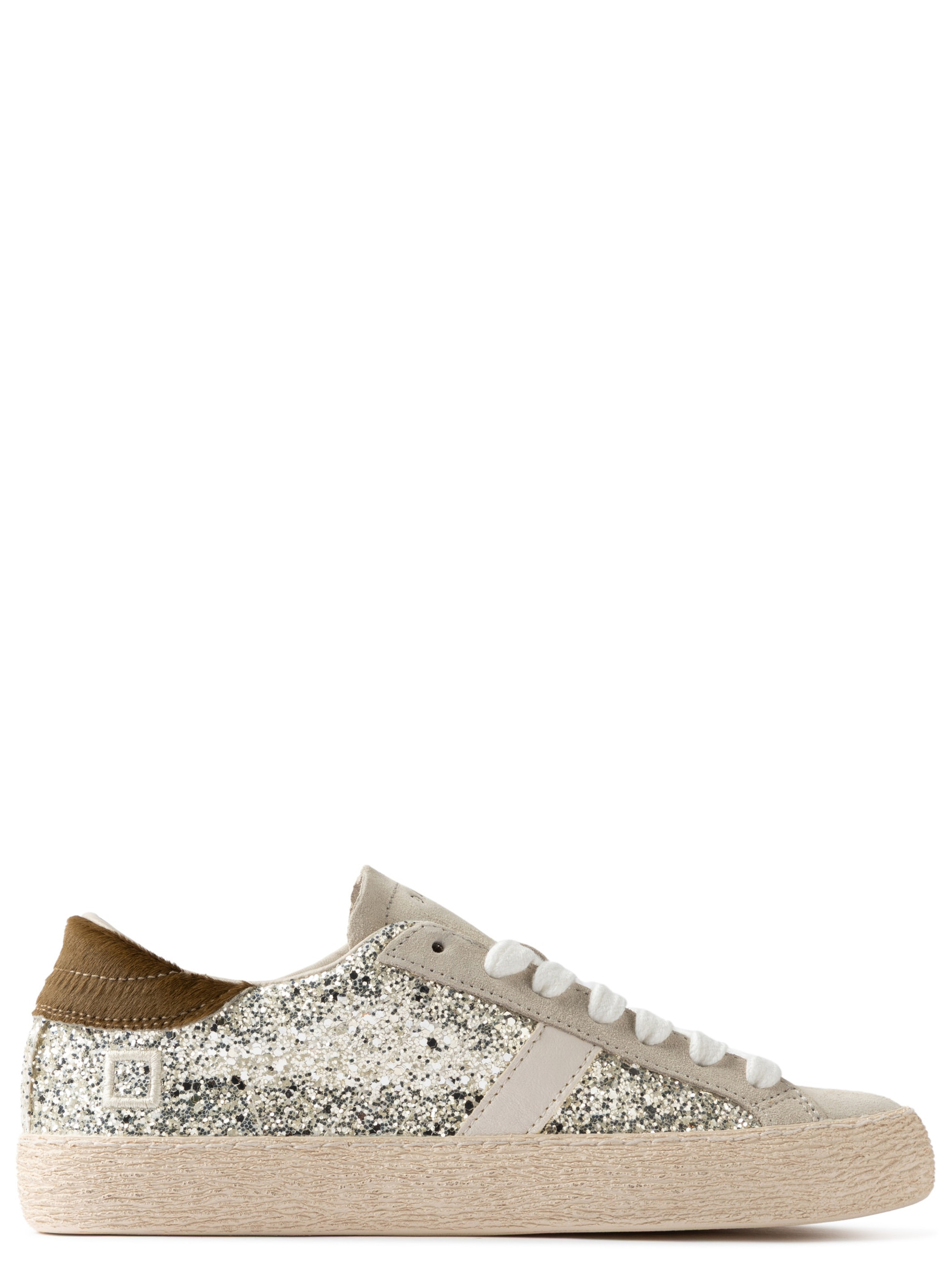 Sneaker D.A.T.E. Hill Low in pelle glitterata platino