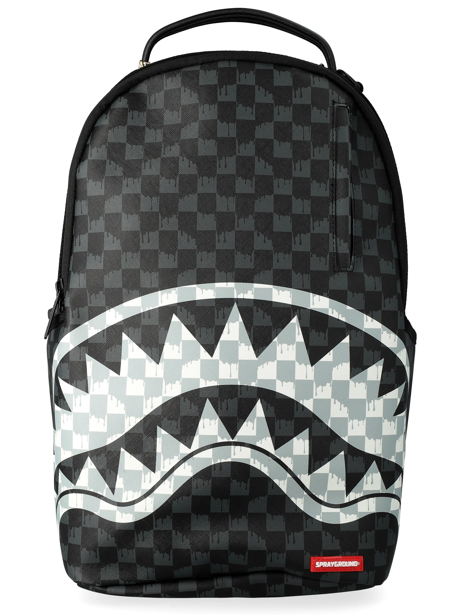 Zaino Sprayground Black And White Drip Check Shark in pelle vegana nera
