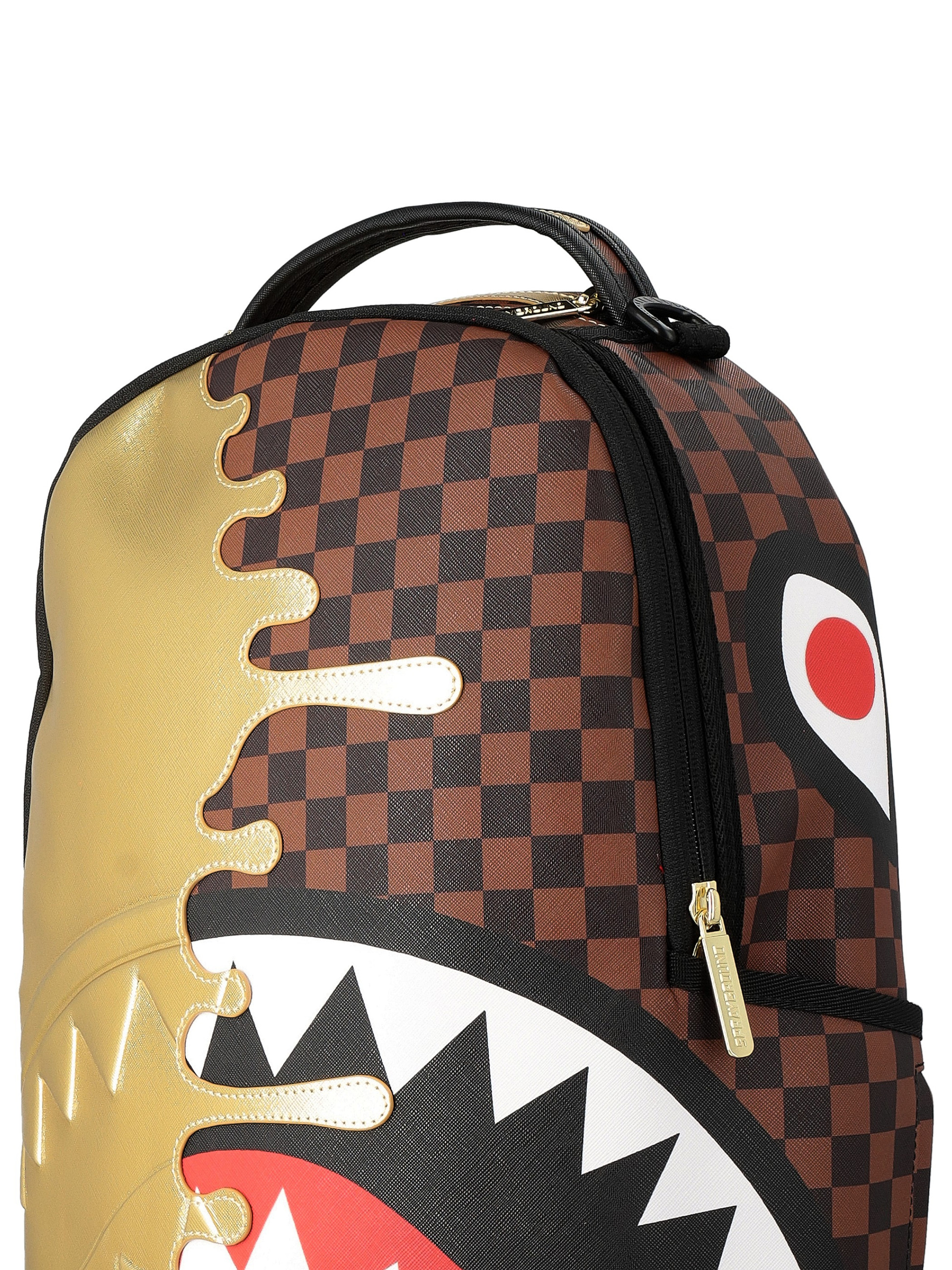 Sprayground In Paris Gold Drip Backpack in Brown Vegan Leather | H