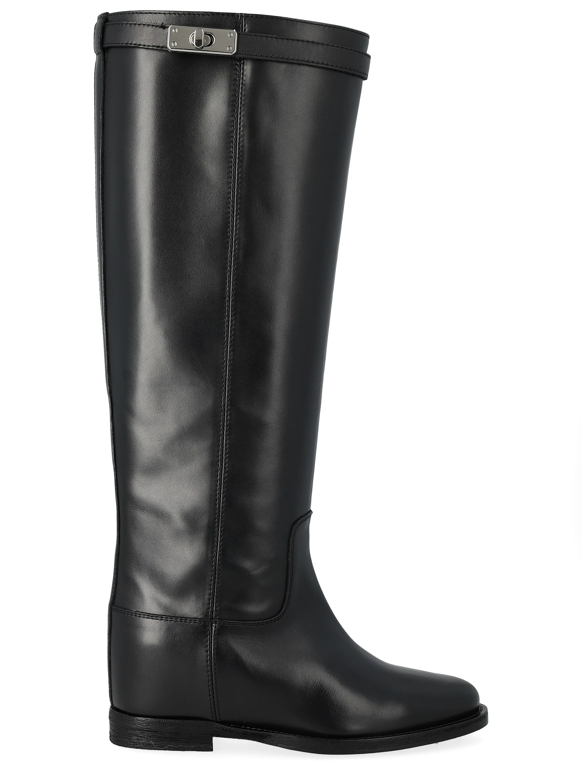 Stivale Via Roma 15 in pelle luxury nera con cinturino