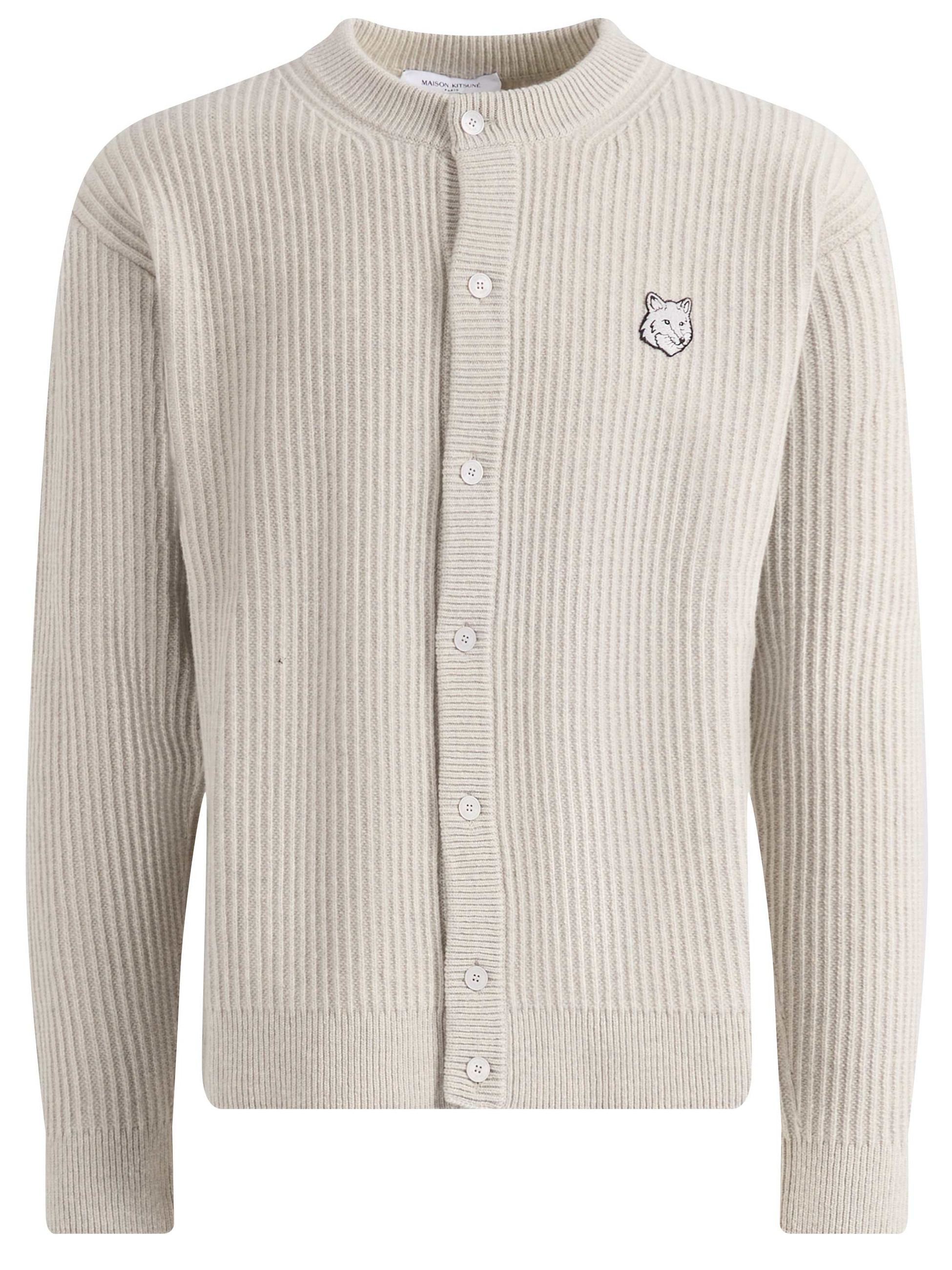 Cardigan Maison Kitsuné in lana grigio chiaro