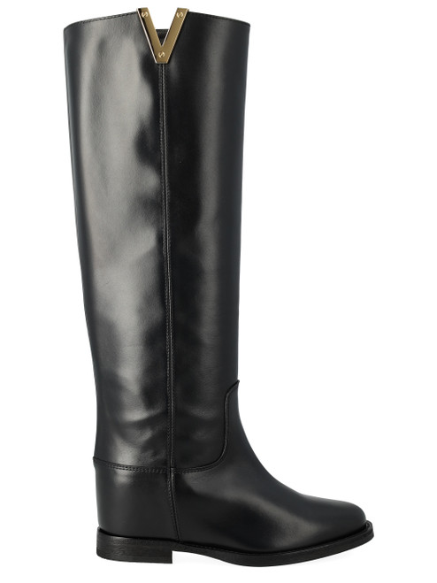 Bota Via Roma 15 de piel negra con V dorada