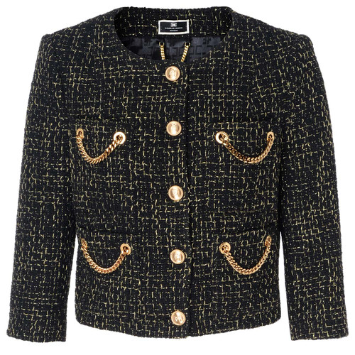 Giacca Elisabetta Franchi nera e oro in tweed