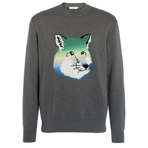 pull-over vibrant à tête de renard gris 1