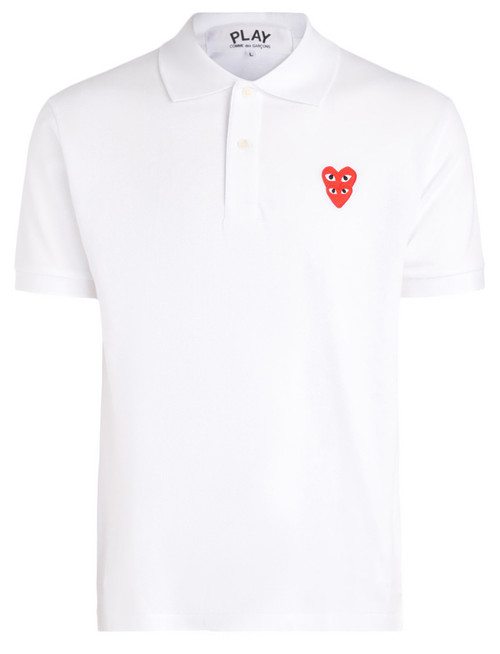 Polo Comme Des Garcons PLAY in cotone bianco con cuori sovrapposti