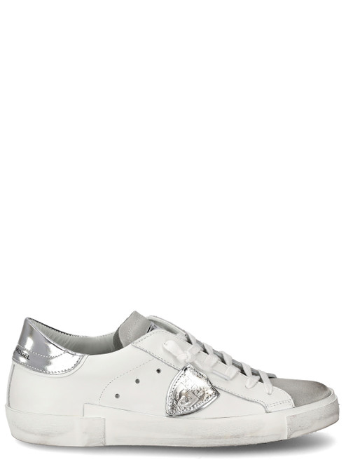Sneaker Philippe Model Paris X in pelle bianca e argento