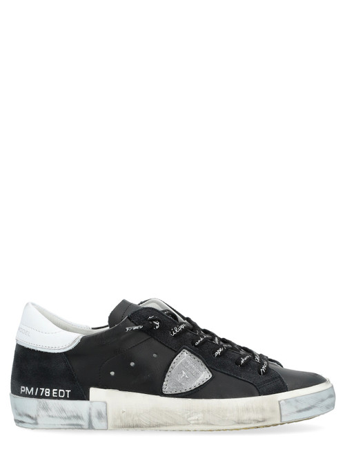 Sneaker Philippe Model Paris X in black leather with silver detailing