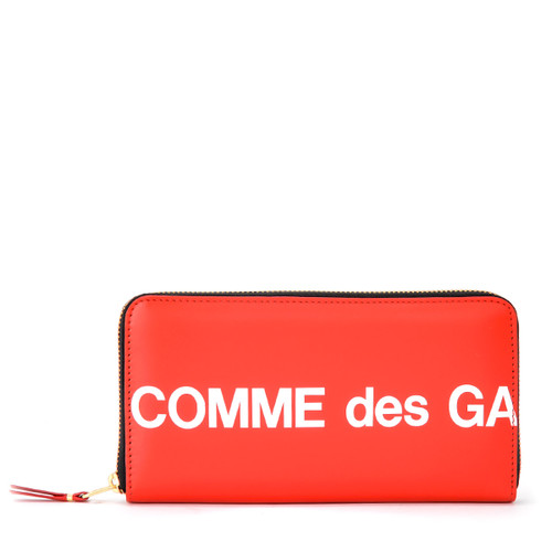 Brieftasche Comme Des Garçons Wallet Huge Logo aus rotem Leder mit Reißverschluss