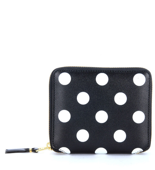 Comme Des Garçons Wallet Portefeuille en cuir noir à pois blancs