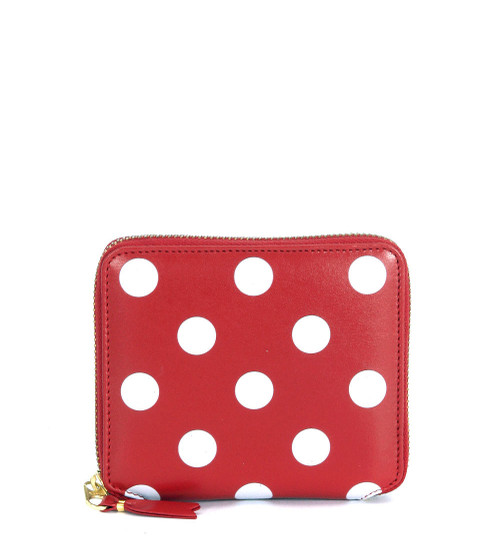 Comme Des Garçons Wallet Portefeuille en cuir rouge à pois blancs