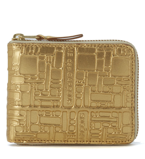 Portafoglio Wallet Comme Des Garçons in pelle oro con stampa