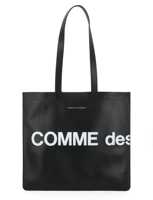 Borsa Shopping Comme Des Garçons Wallet Huge Logo in pelle nera