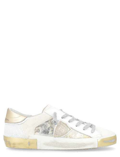 Sneaker Philippe Model Paris X with white and platinum pony skin work