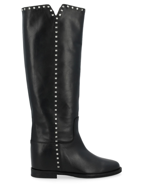 Boot Via Roma 15 black leather with silver studs