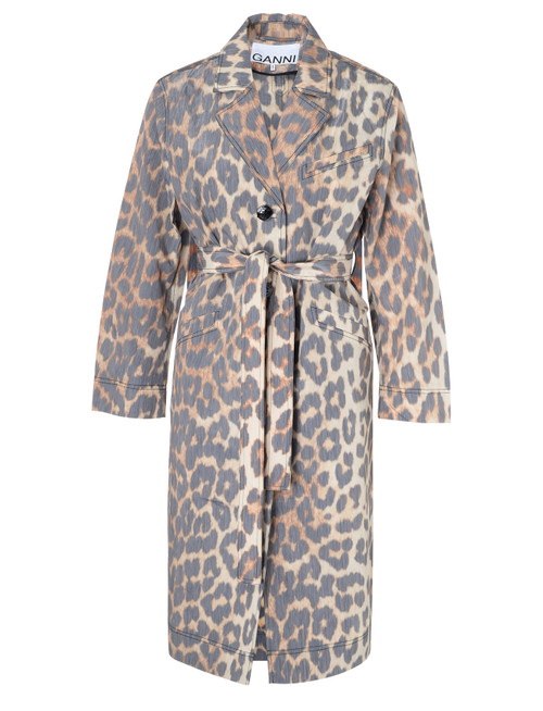 Windproof coat Ganni with leopard print